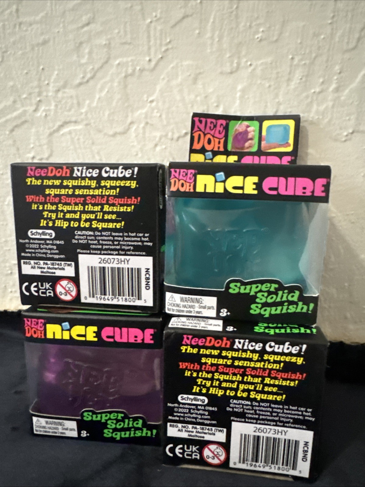 Display Lot Of 4 Needoh Nice Cube Super Solid Squish Blue Purple Pink Nee Doh