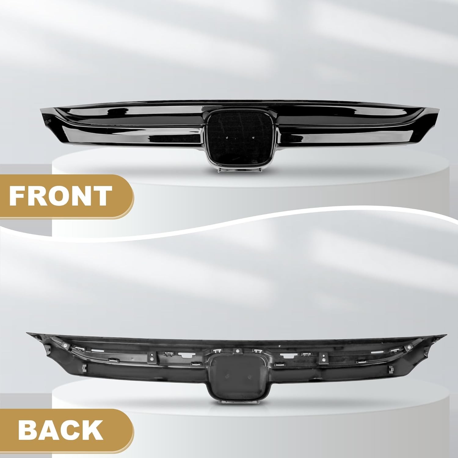 PartsFlow Front Bumper Grille Upper Grill With Trim Glossy Black Sport #R031