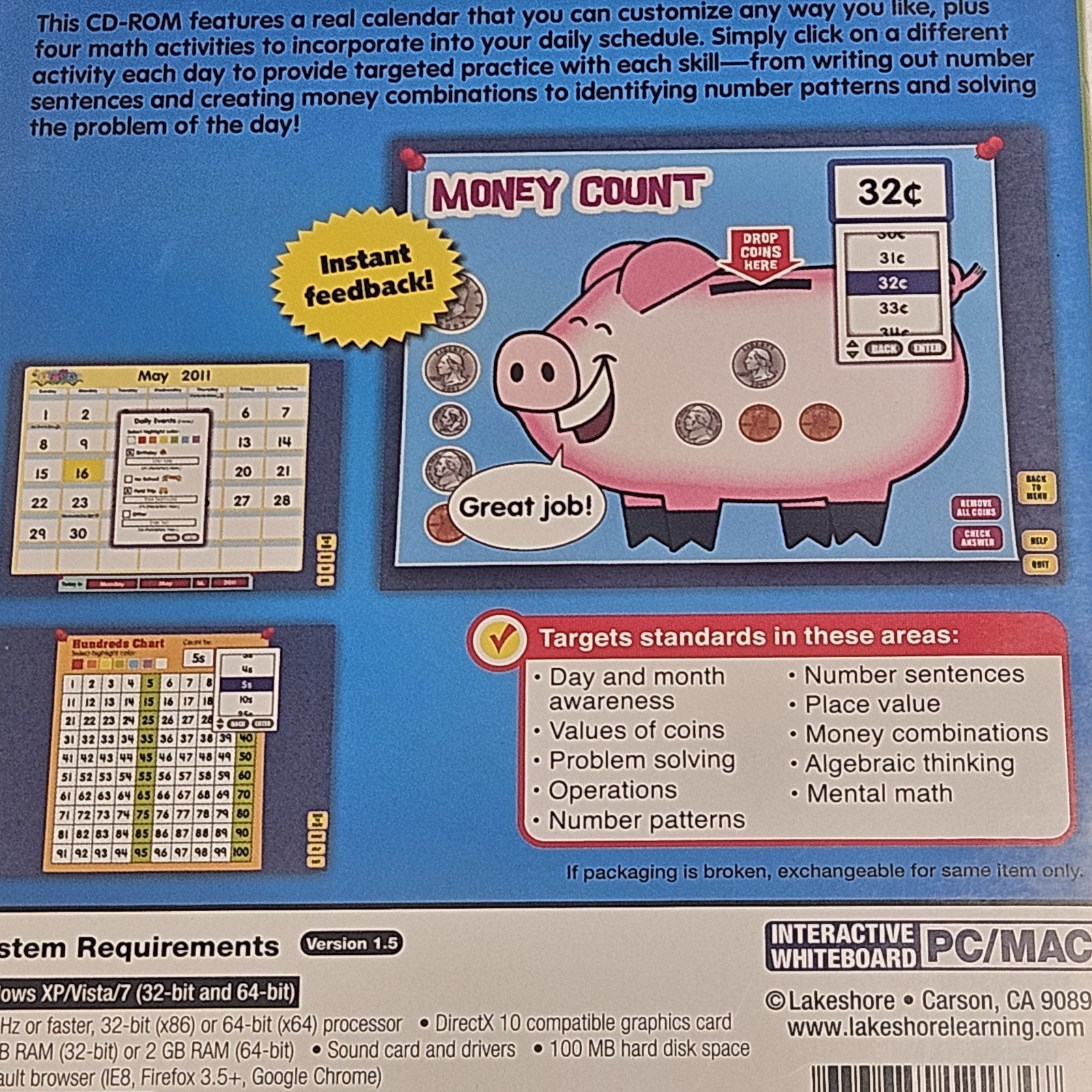 Lakeshore Interactive Calendar Math HH764 Grades 1-2 PC Mac CD-ROM Homeschool