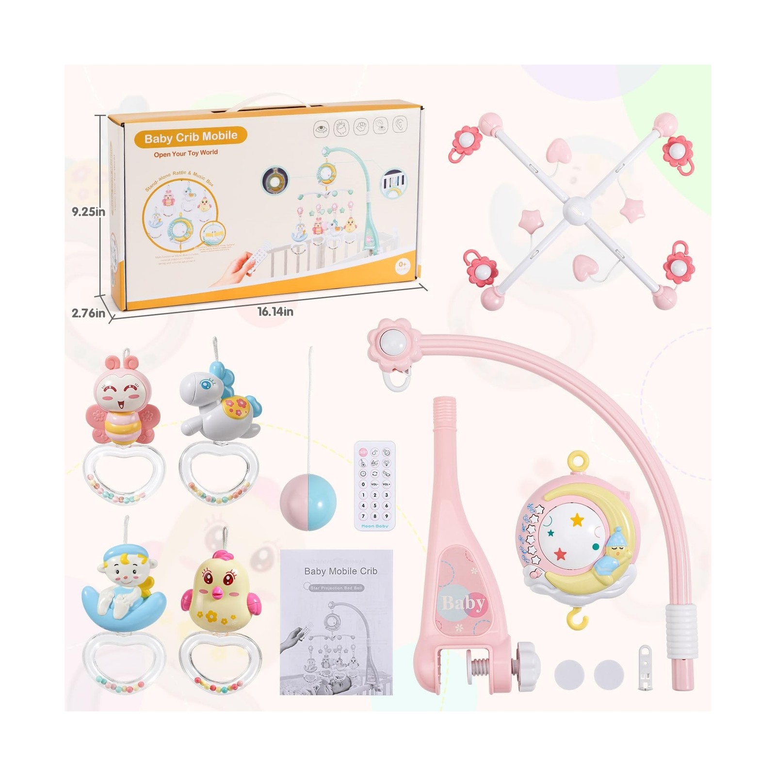 BOBXIN Baby Musical Crib Mobile for Bassinet with Projector and Night Light,1…