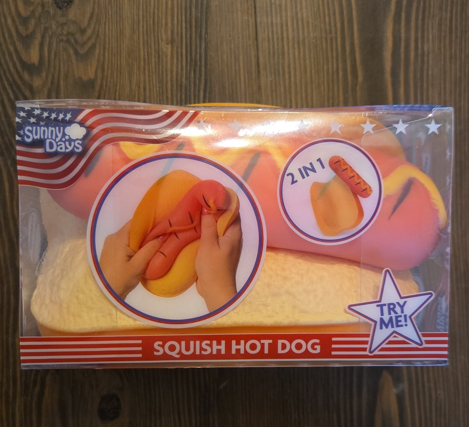 Sunny Days Hot Dog 2-in-1 Squishy Stretchy Tactile Squeeze Toy Yellow/Red