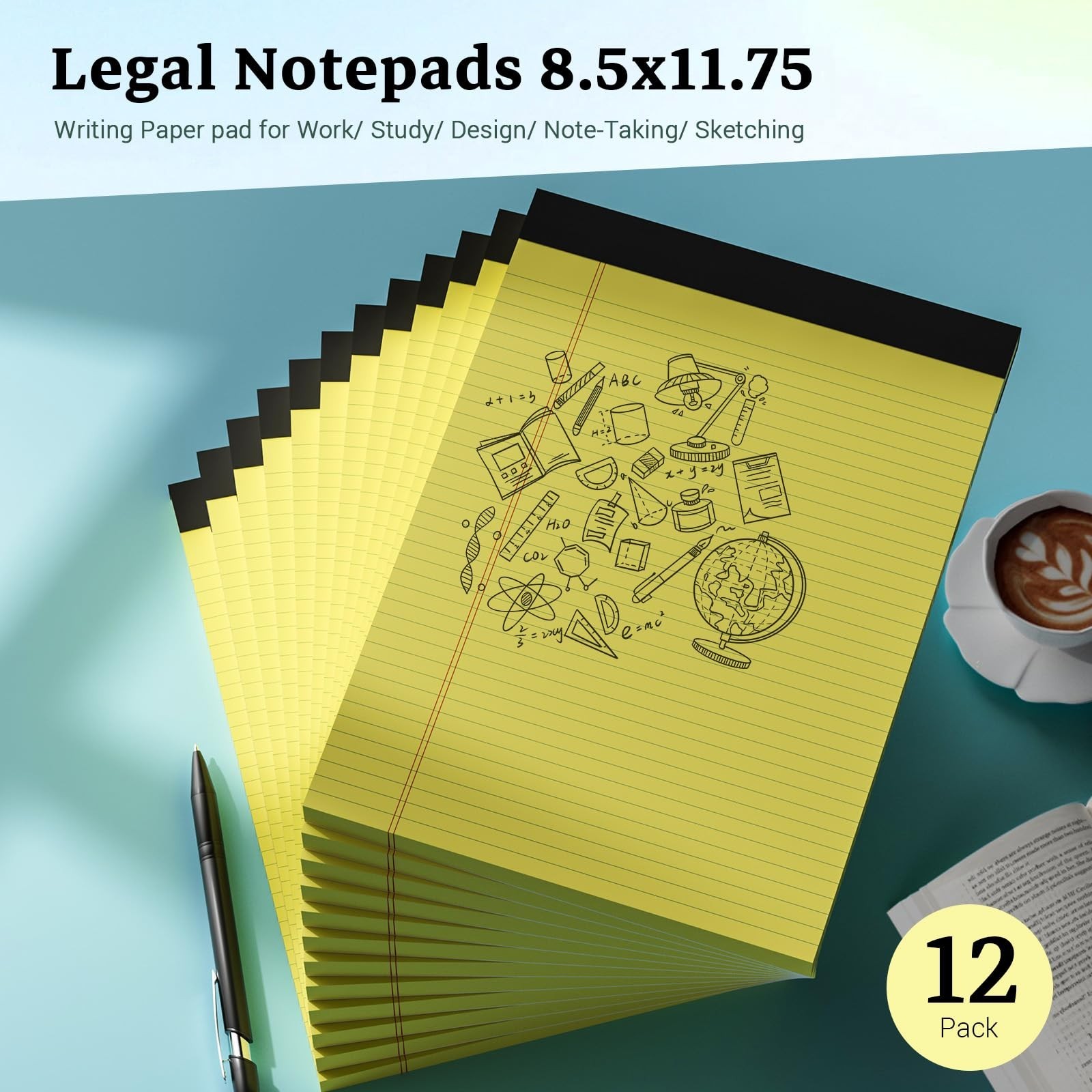 Yellow Legal Pad, 8.5 x 11 College Ruled Notepad, 12 Pack Legal Notepads 8.5 …