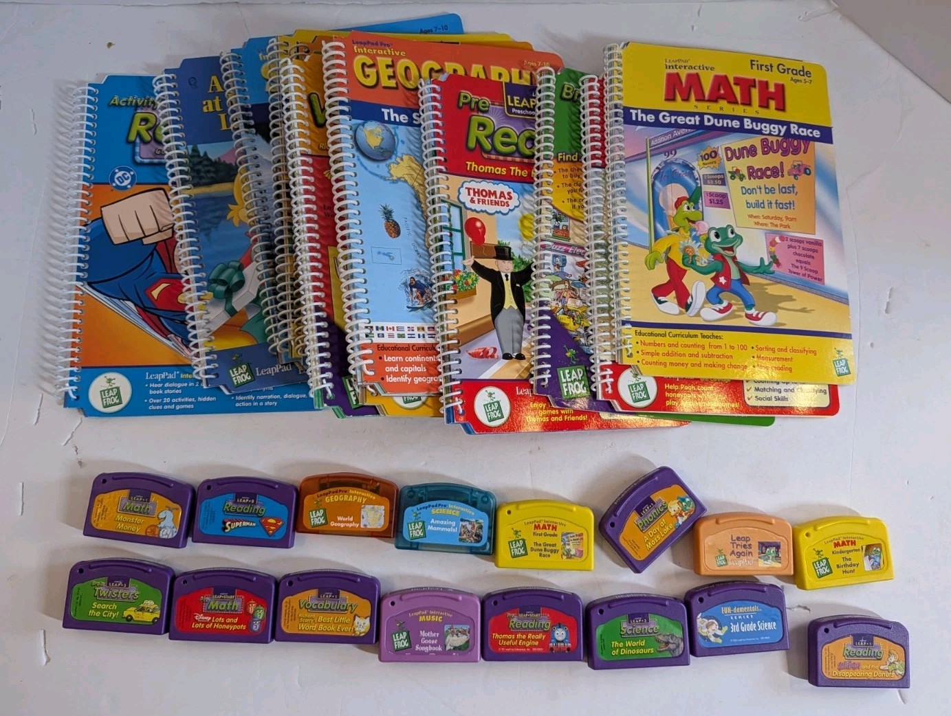 16 Leap Frog Leappad Book & Cartridge Lot & Storage Case Math Dinosaurs Scooby+