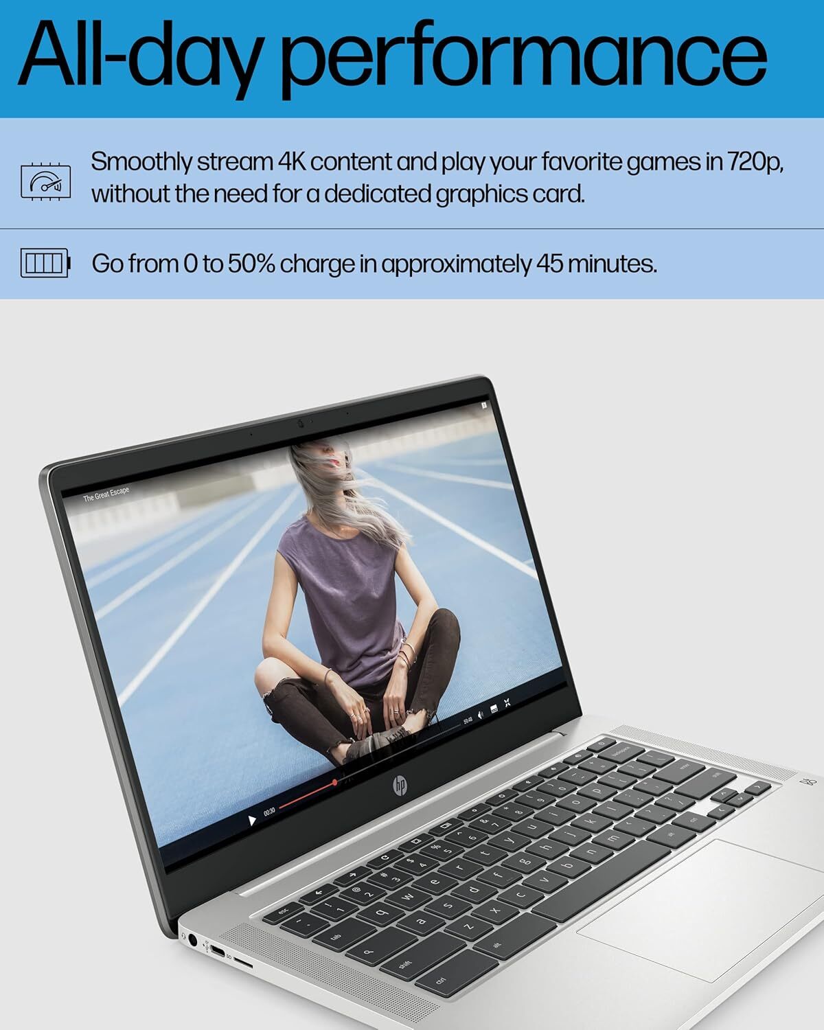 HP Chromebook 14 Laptop, Intel Celeron N4120, 4 GB RAM, 64 GB eMMC, 14″ HD