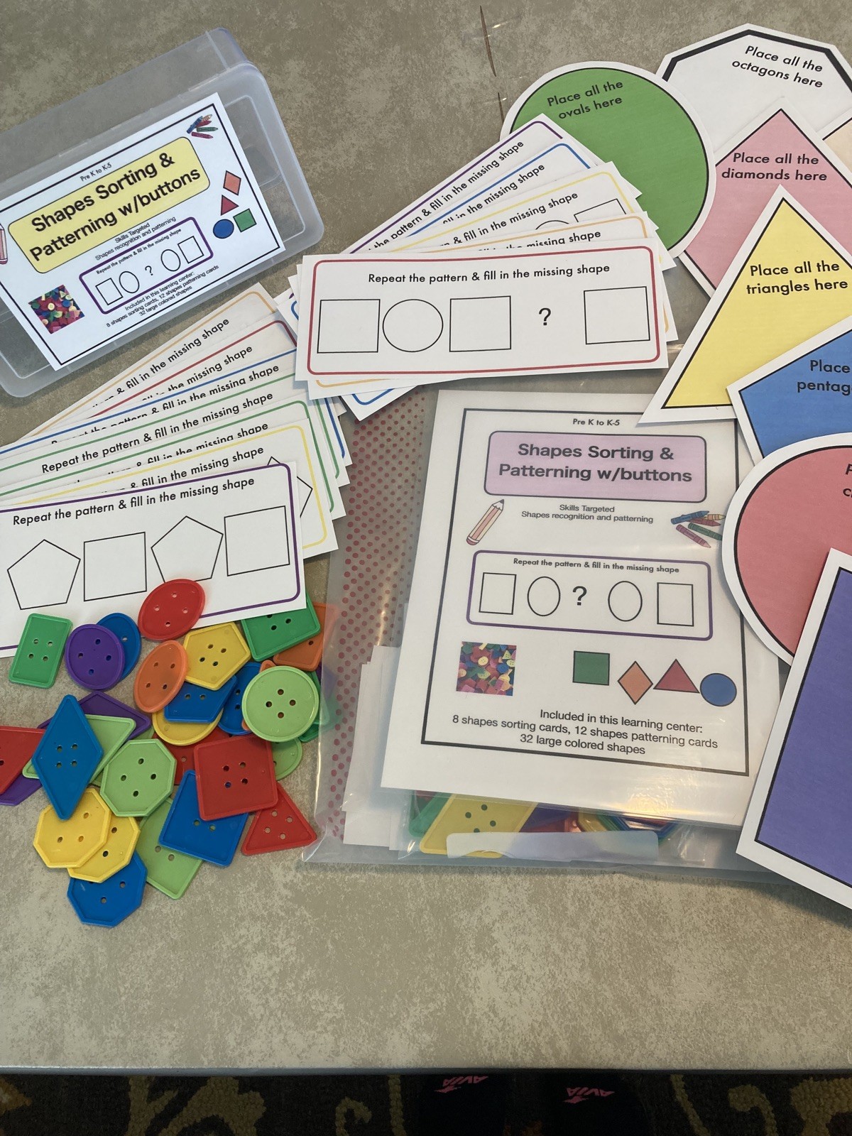 Color Sorting & Shapes Sorting Patterning w/Lakeshore Learning Bag * 2 sets