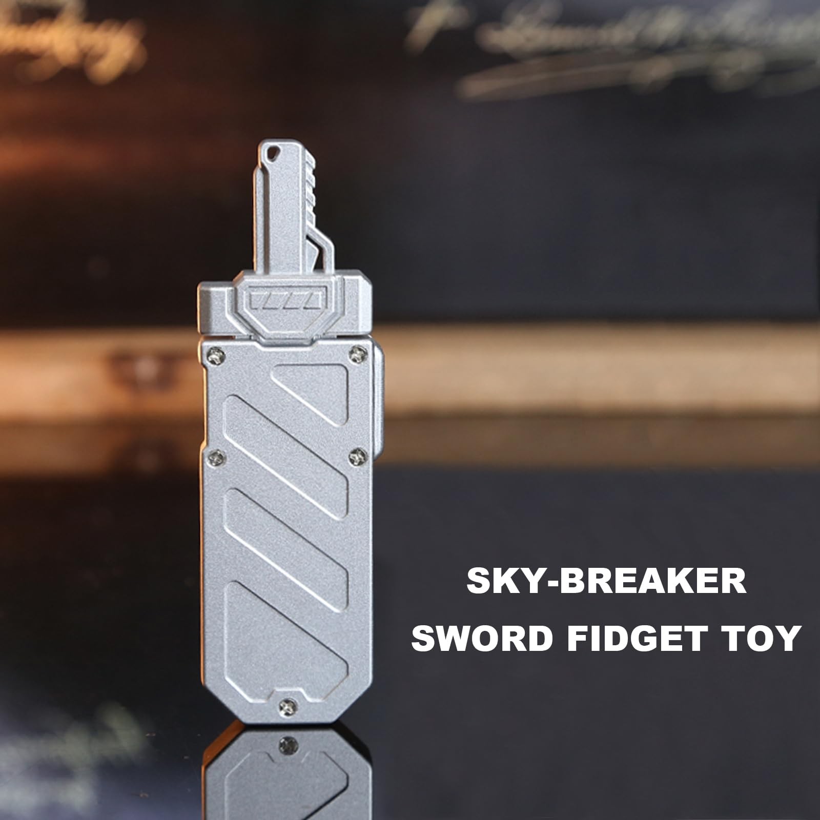 Sky-Breaker Sword Fidget Slider, Metal Medium, Frosted Silver