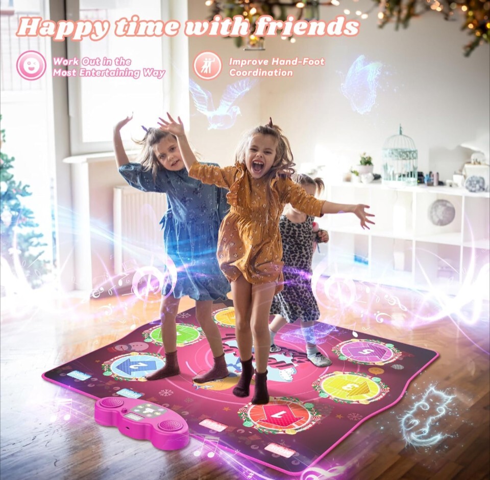 Dance Mat for Kids Ages 4-8, LED Light-Up Electronic Dance Pad Toys with…