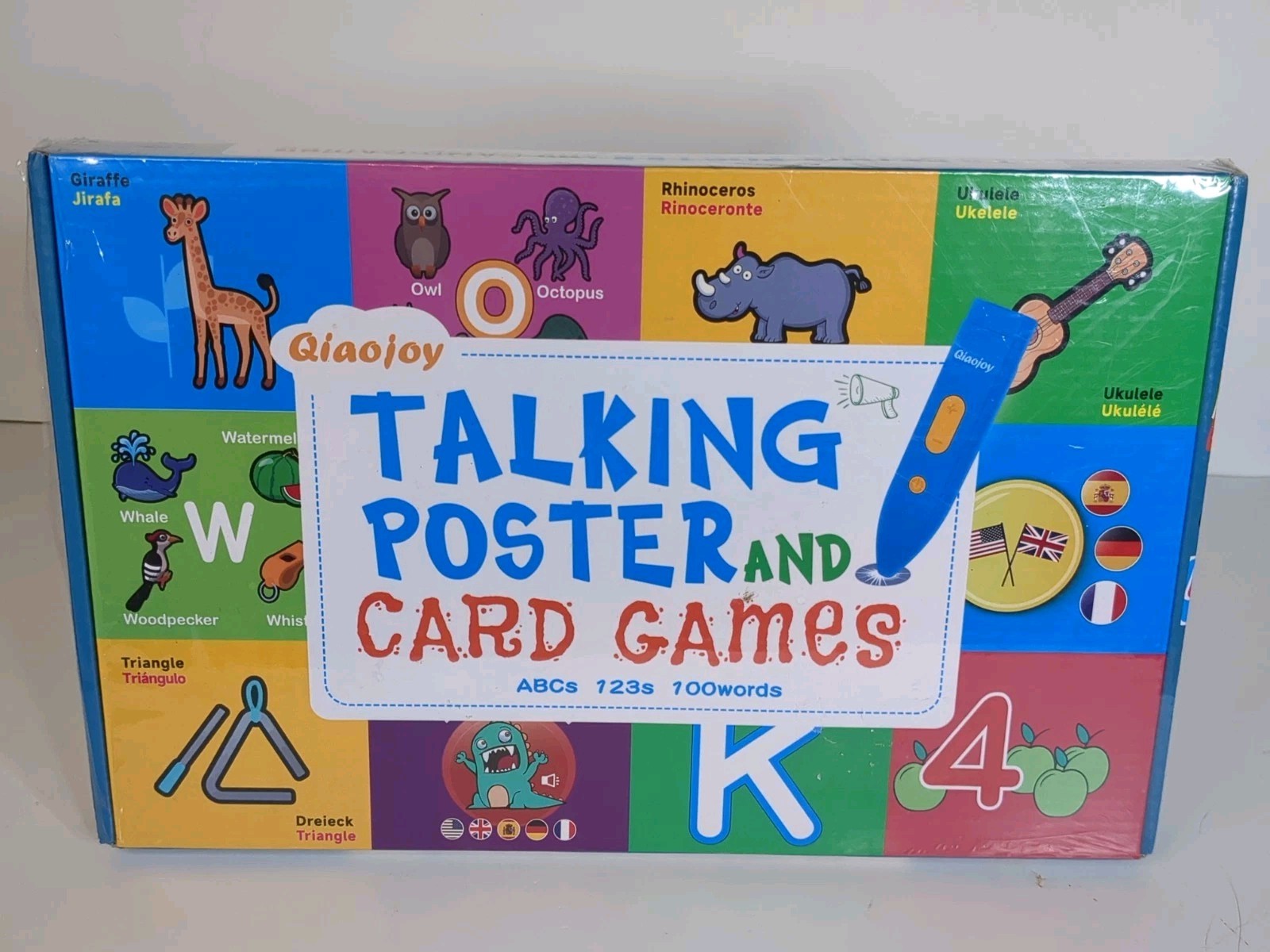 Qiaojoy Bilingual Interactive Talking Poster Card Games ABCs 123s 100 Words New