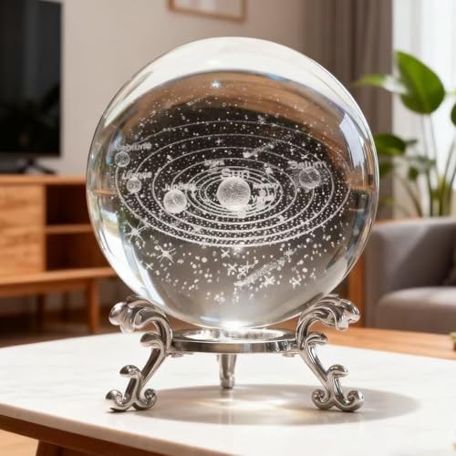 3D Solar System Crystal Ball with Stand 60mm Laser Engraved Glass Sphere