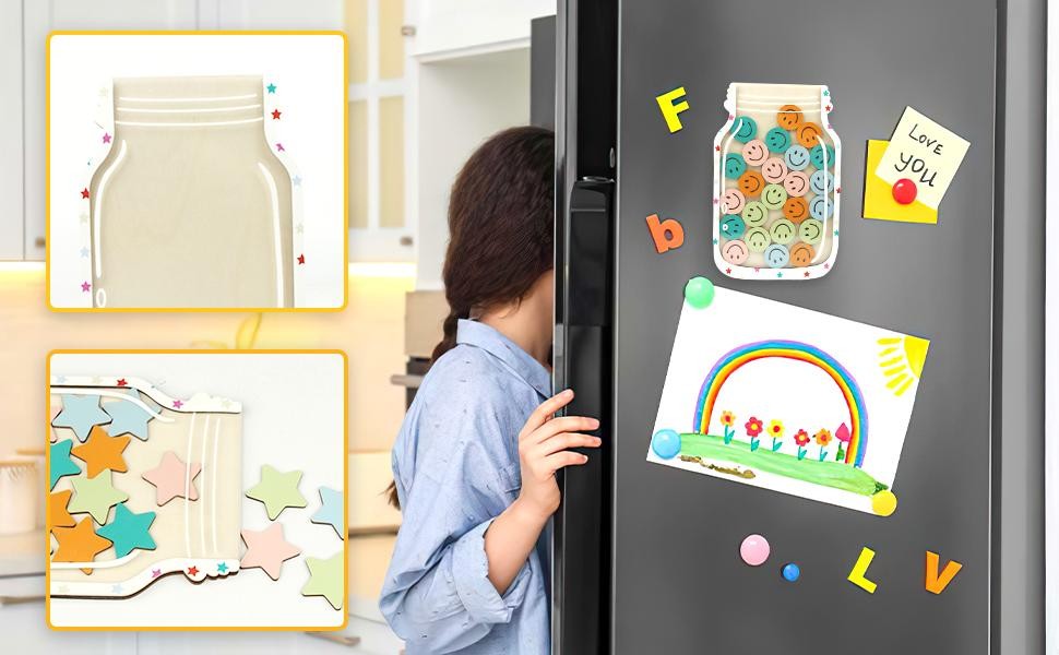 Children Magnetic Reward Jars MDF Material with Colorful Tokens Reward Set