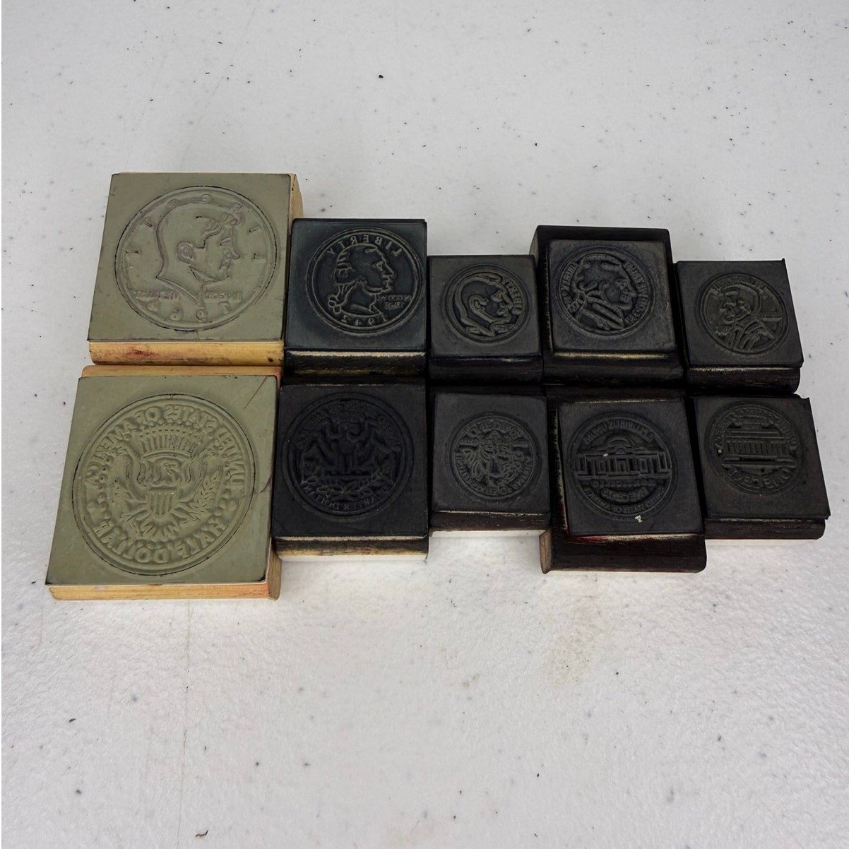 Vintage Coin Rubber Stamp Set Kennedy 1/2 Dollar Quarter Dime Nickel Penny 10 Pc