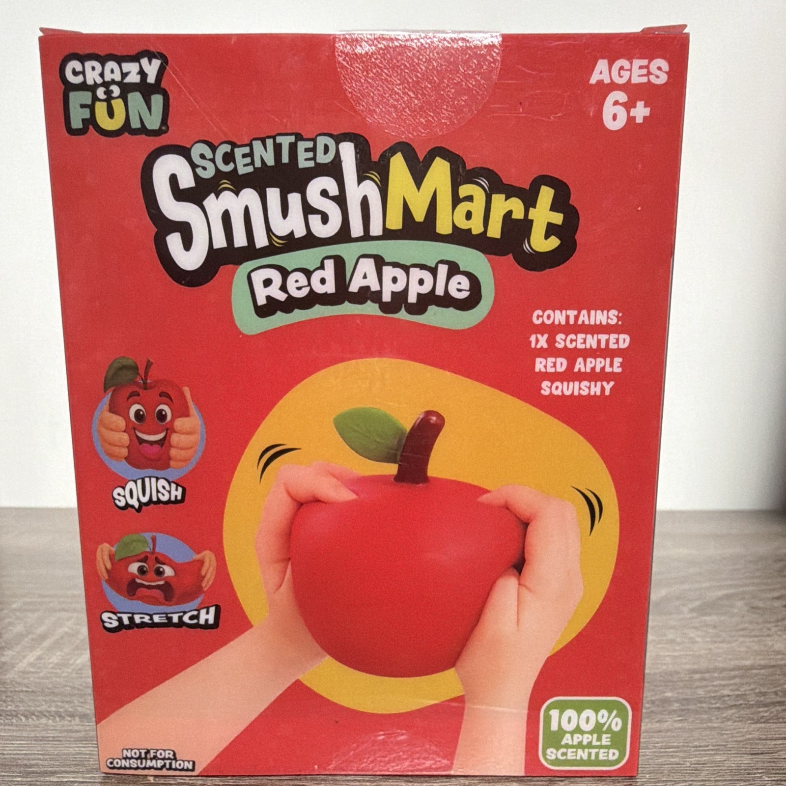 SmushMart Red Apple Scented Squishy Tactile Squeeze Toy, Red/Green, Ages 6+