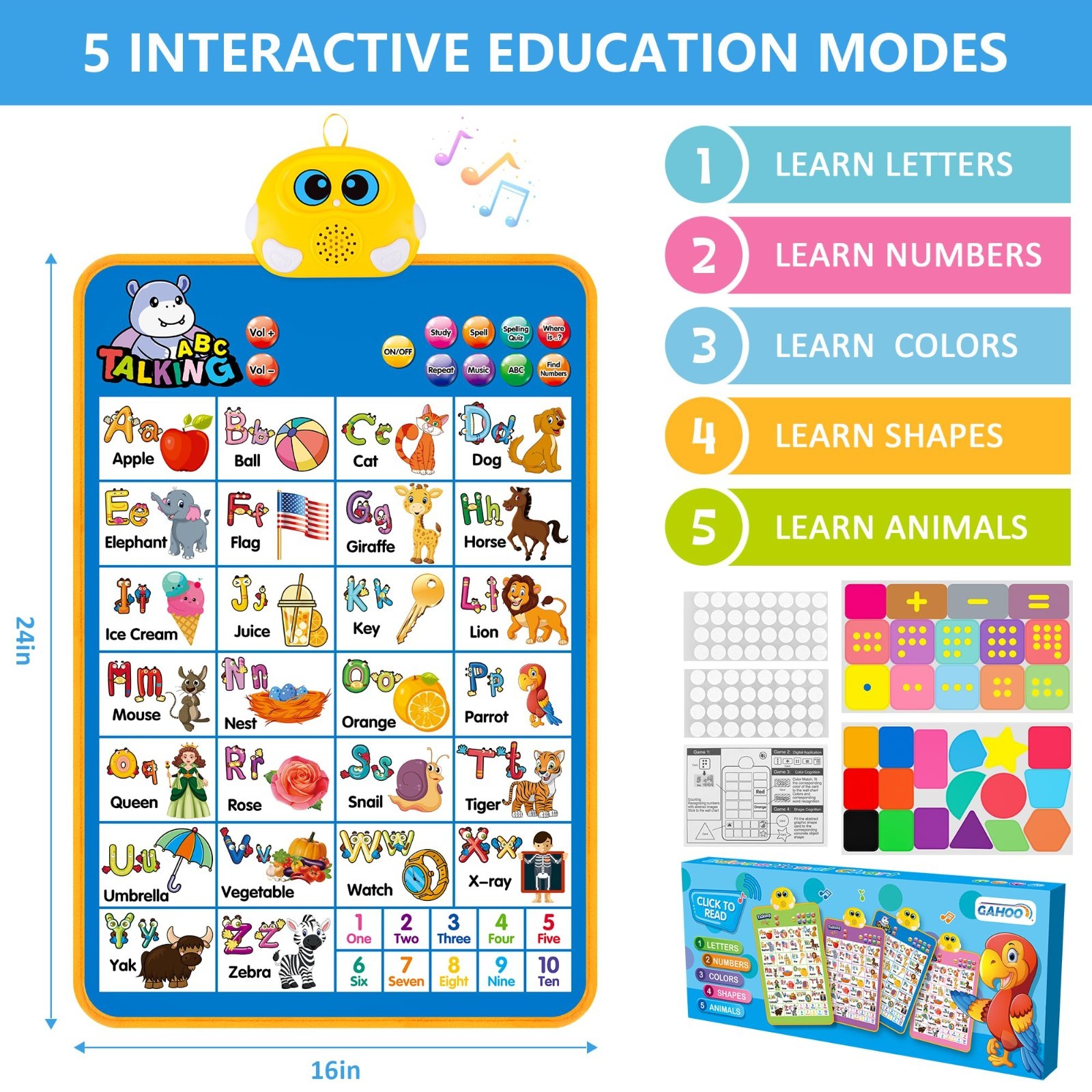 Interactive Alphabet Wall Chart – Talking ABCs & 123s Music Poster for Toddlers,