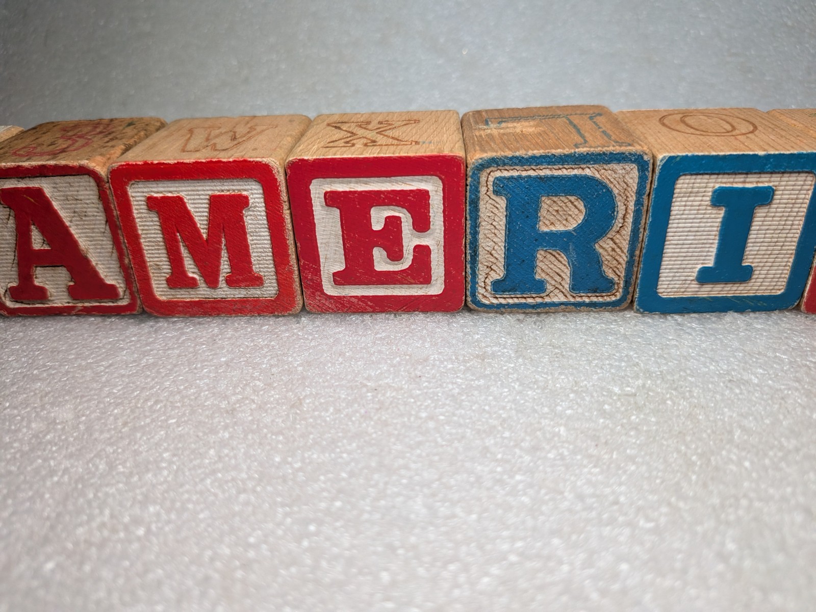 Vintage ABC Alphabet Blocks- AMERICA Red Blue Home Decor 4th July Patriotic