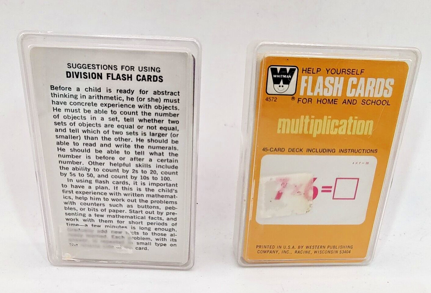 Vtg Whitman Flash Cards Multiplication Division Complete Plastic Cases Lot of 2
