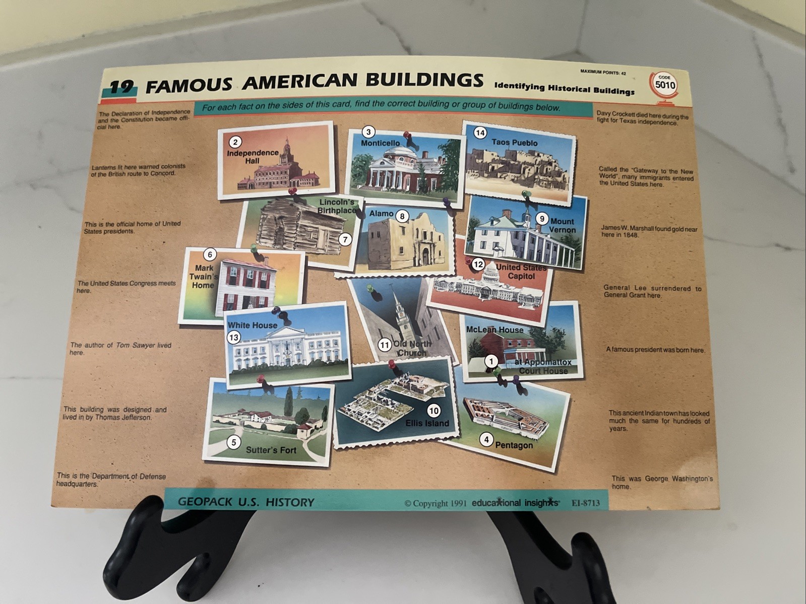 Lot of 5 1991 Laminated GEOPACK U.S.History Learning Game Cards from Set EI-8713