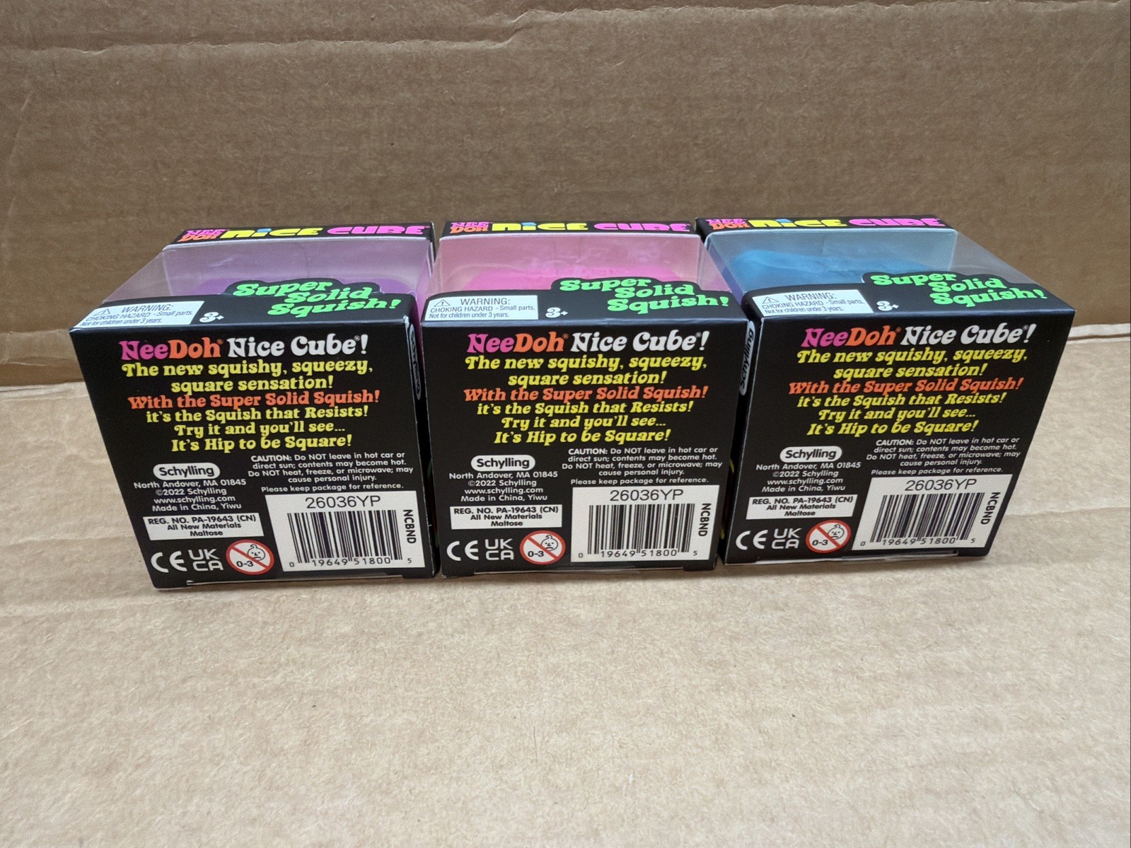 NeeDoh Nice Cube Super Solid Squish! Blue Pink Purple Lot Of 3 New In Boxes