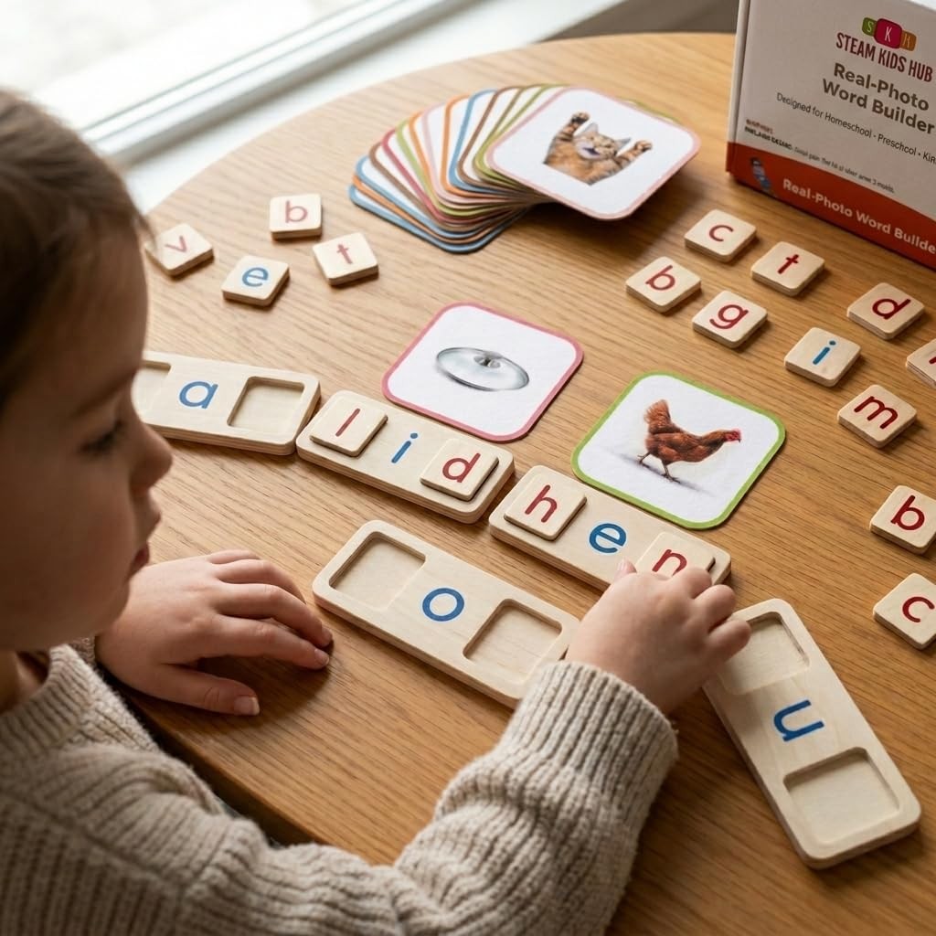 Montessori Wooden CVC Word Games for Kids, Phonics Reading and Spelling Learn…