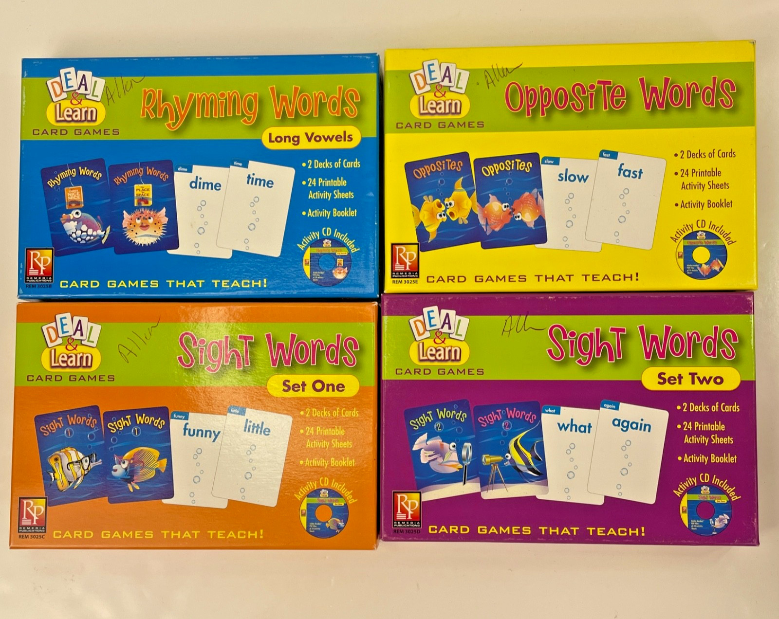 4 Deal & Learn Card Games Rhyming, Opposite & Sight Words + Activity CDs Remedia