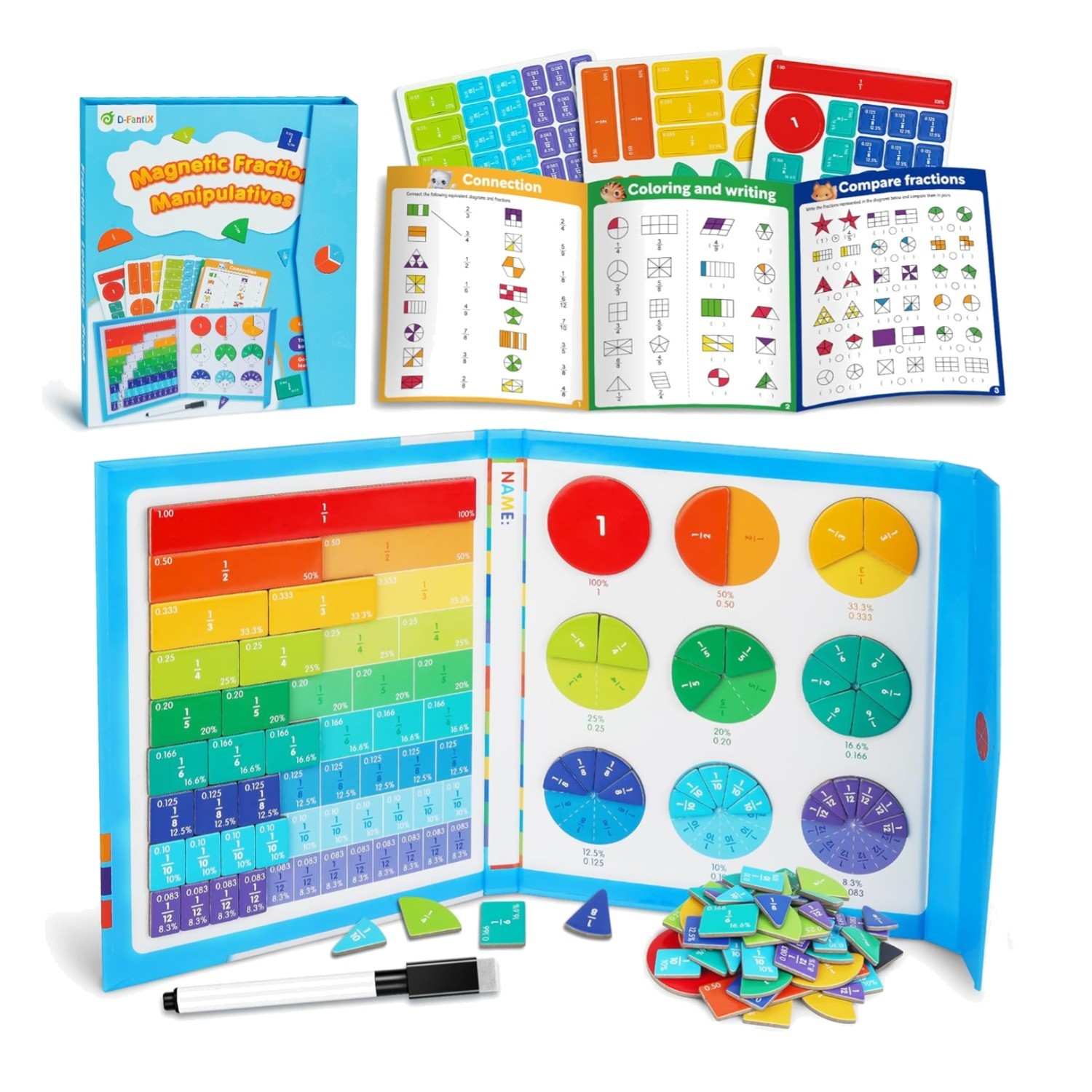 Montessori Magnetic Fraction Educational Toys – 102 Pieces for Hands-On Learning