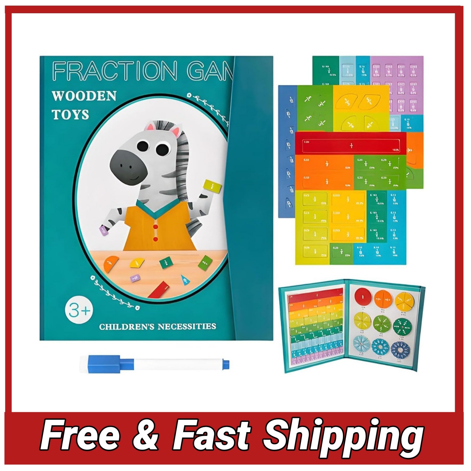 Magnetic Fraction Tiles & Circles Set 102Pcs Math Manipulatives School Rabbit