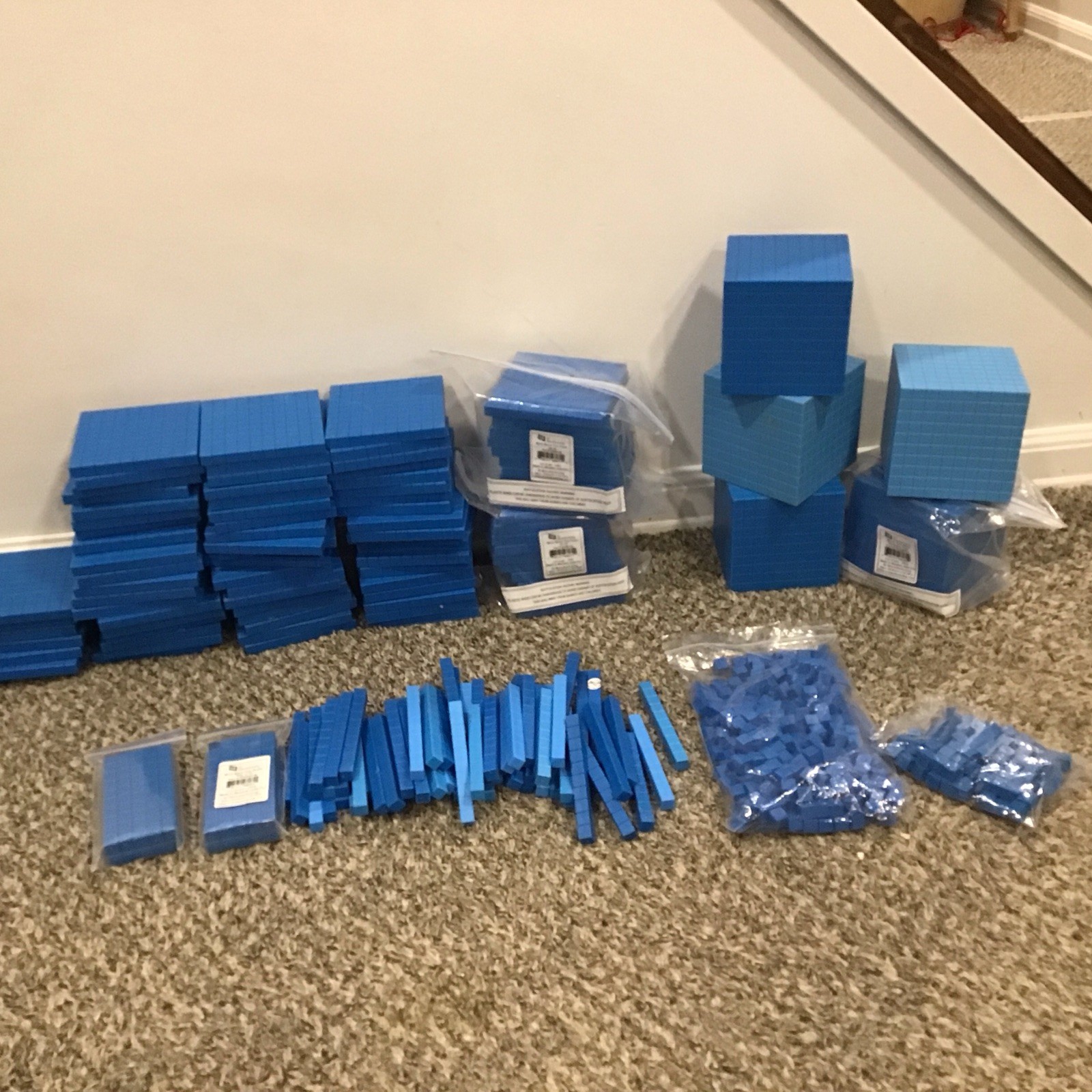 Blue Base Ten Blocks (Cube, Flats, Rods, Units) Huge Lot, SI Manufacturing, Home