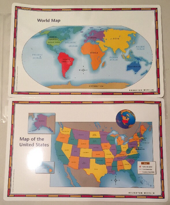 United States USA US World Desk Map PLACEMATS States Reverse Home School Study