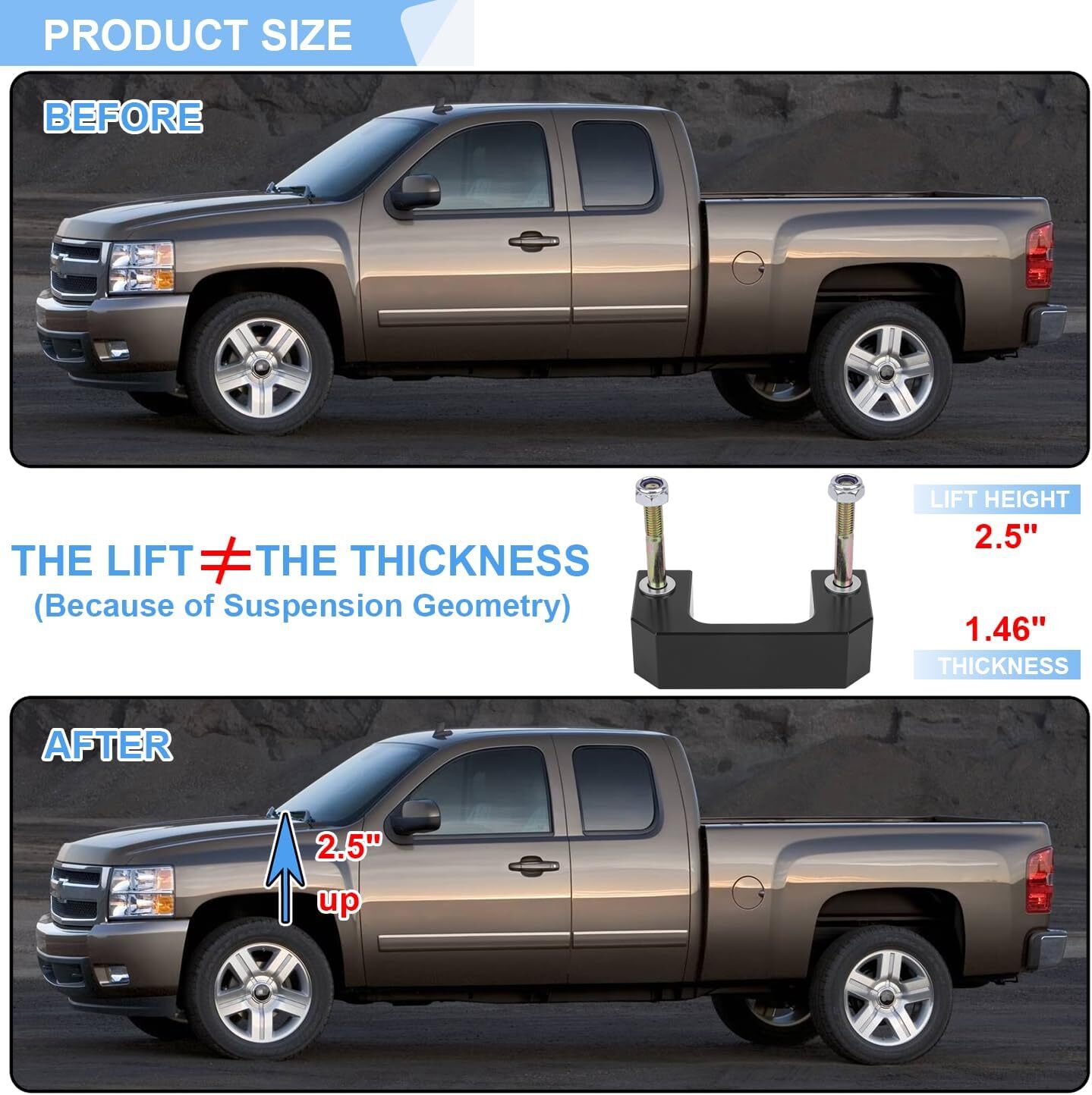 2.5 Inches Front Leveling Lift Kit Compatible with 2007-2023 Chevy Silverado