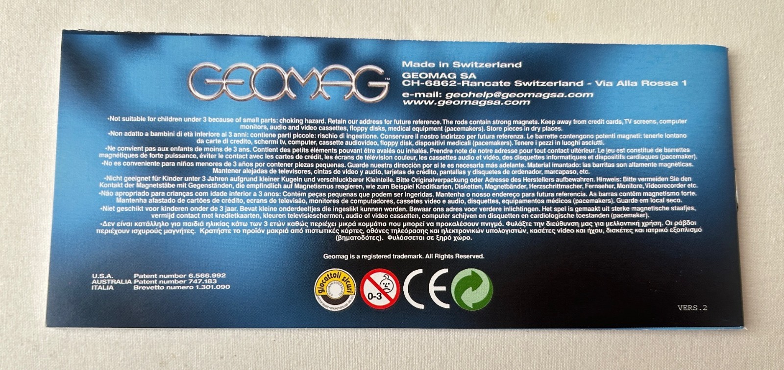 24 Geomag Blue Rods Magnetic World Original Switzerland Instruction Booklet
