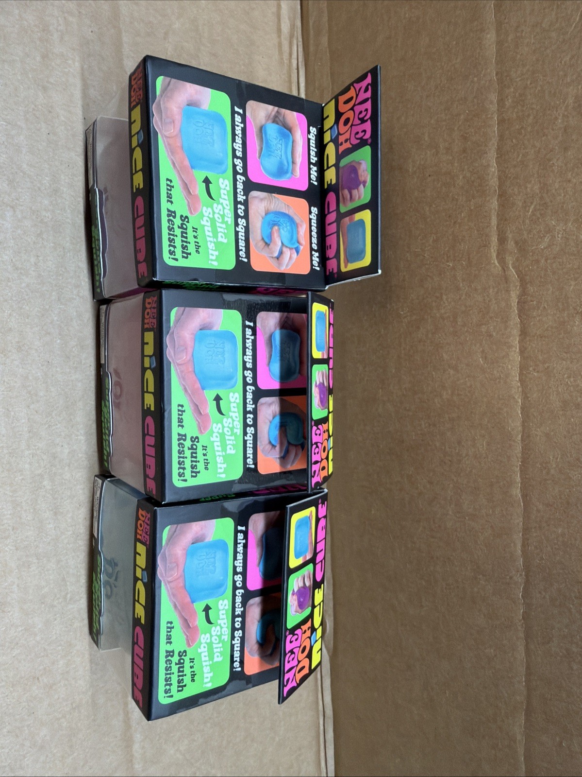 NeeDoh Nice Cube Super Solid Squish! Blue Pink Purple Lot Of 3 New In Boxes