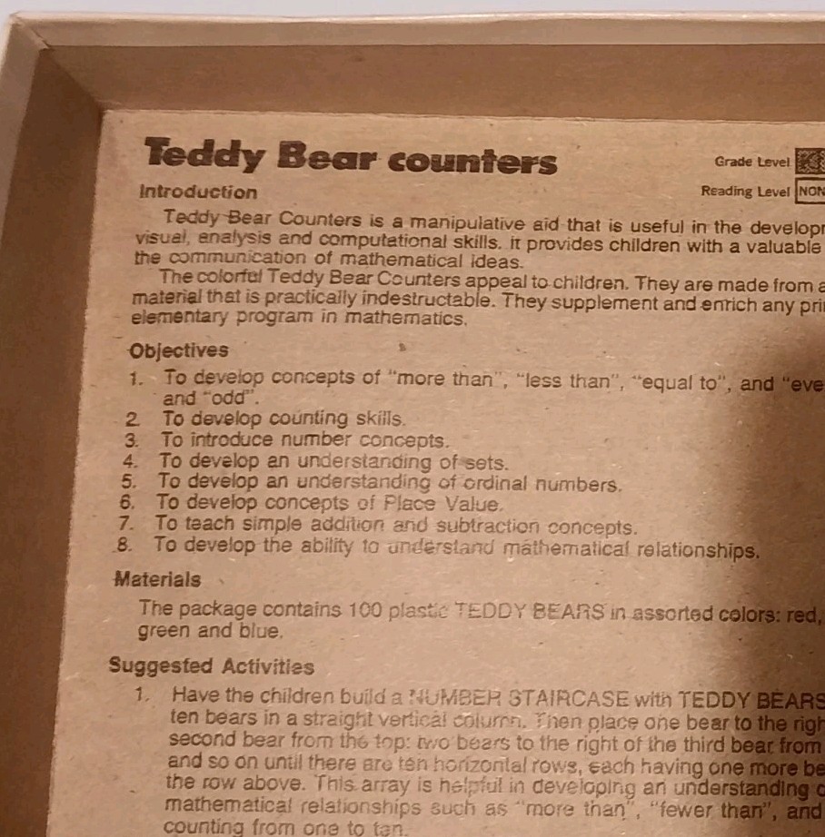 Vintage Teddy Bear Counters 100 Plastic Pieces 1978 Milton Bradley