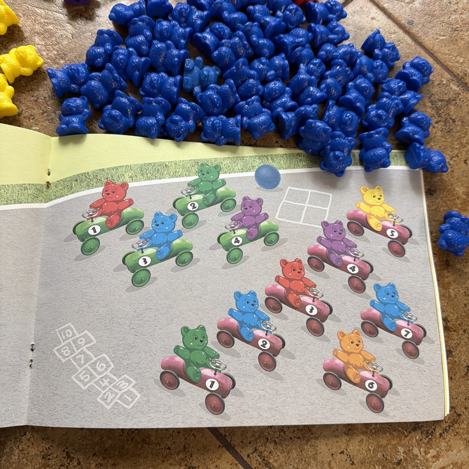 Plastic Teddy Bear Counters Red Yellow Blue Green Purple Lot Of 177 and Book
