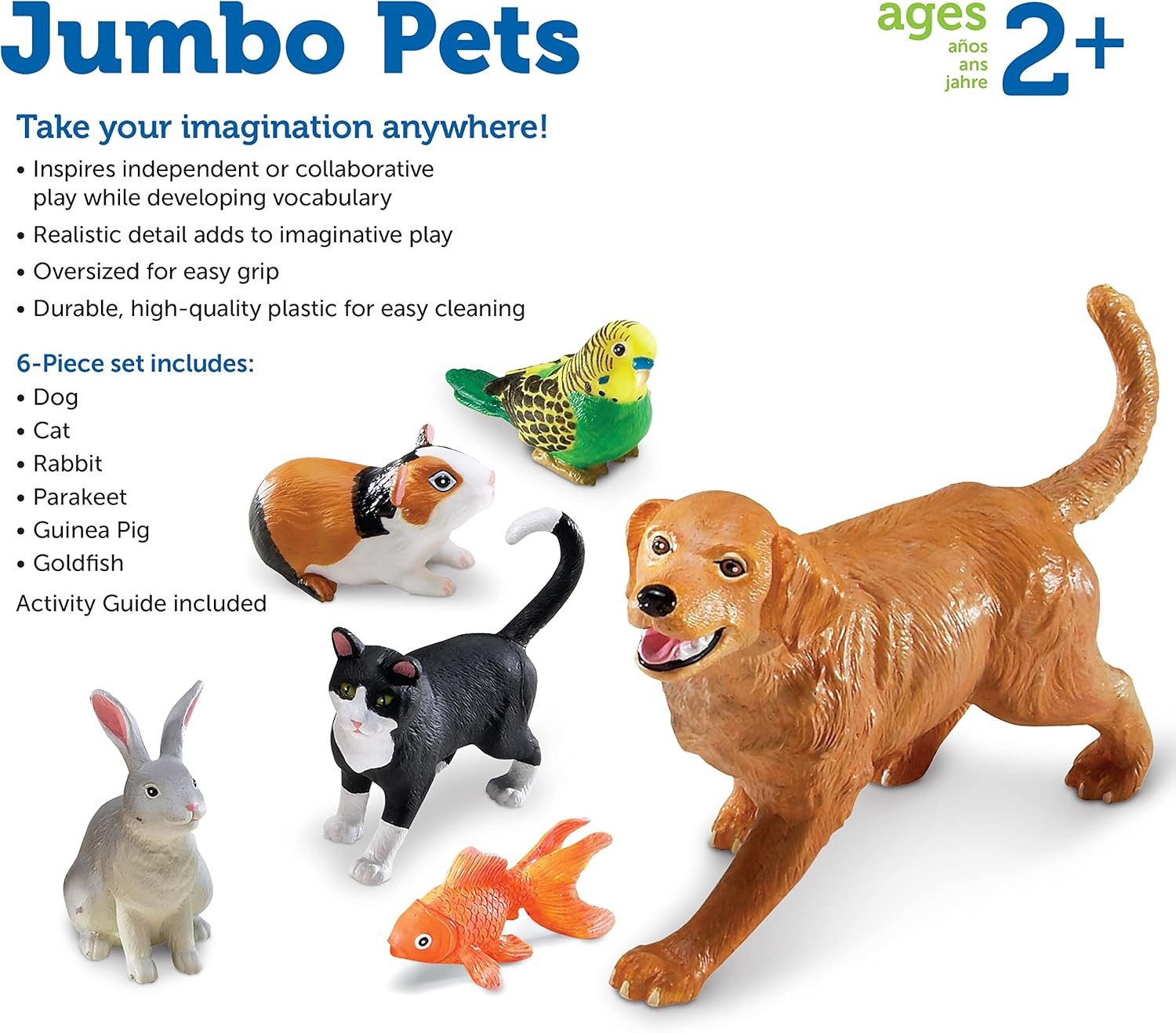 Jumbo Domestic Pets – 6 Pieces, Ages 2+ Preschool Pet Toys, Classroom Desk Pets,