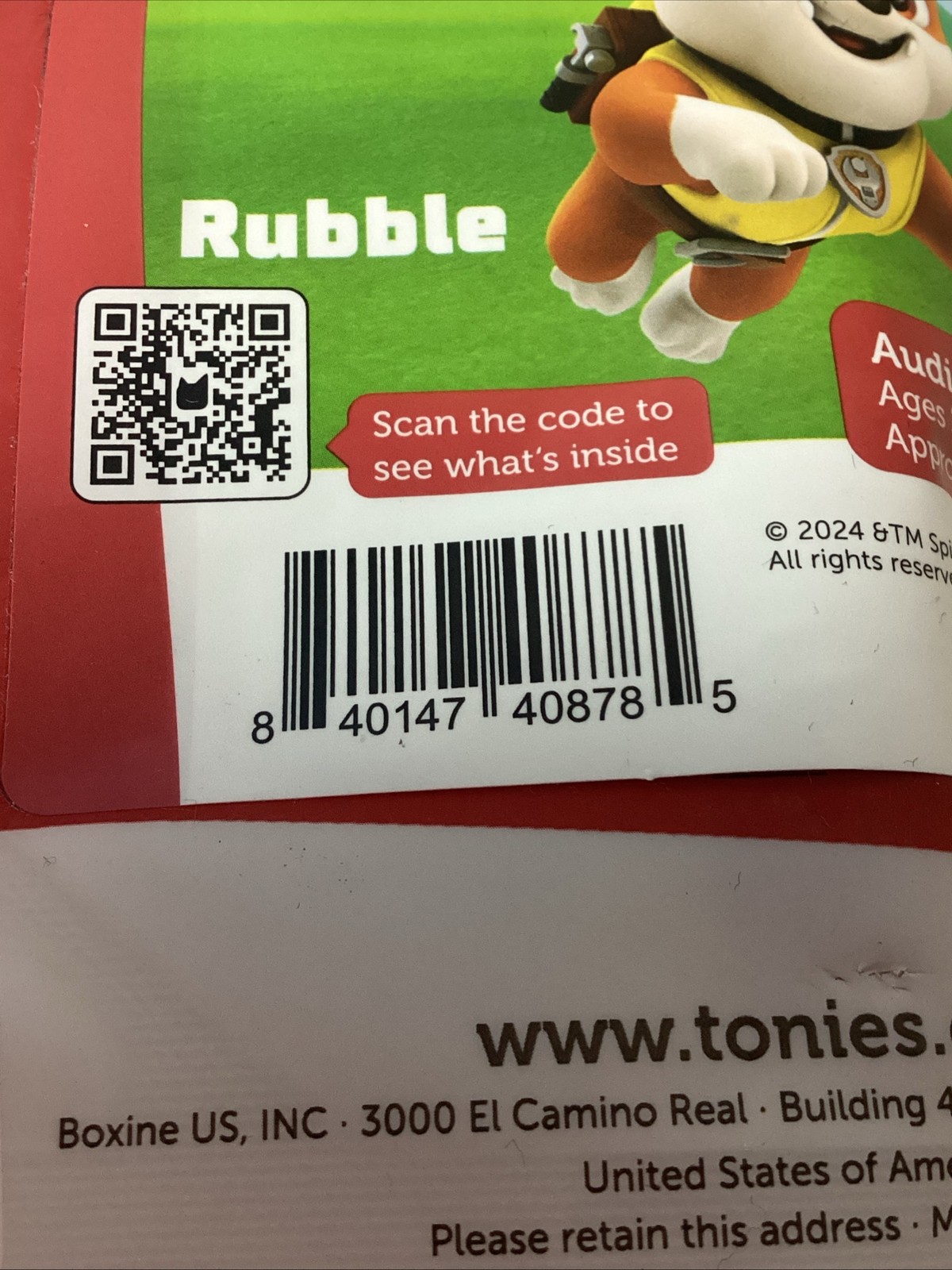 Tonies Character Nickelodeon Paw Patrol Rubble Figure Tonie box Audiobook NEW