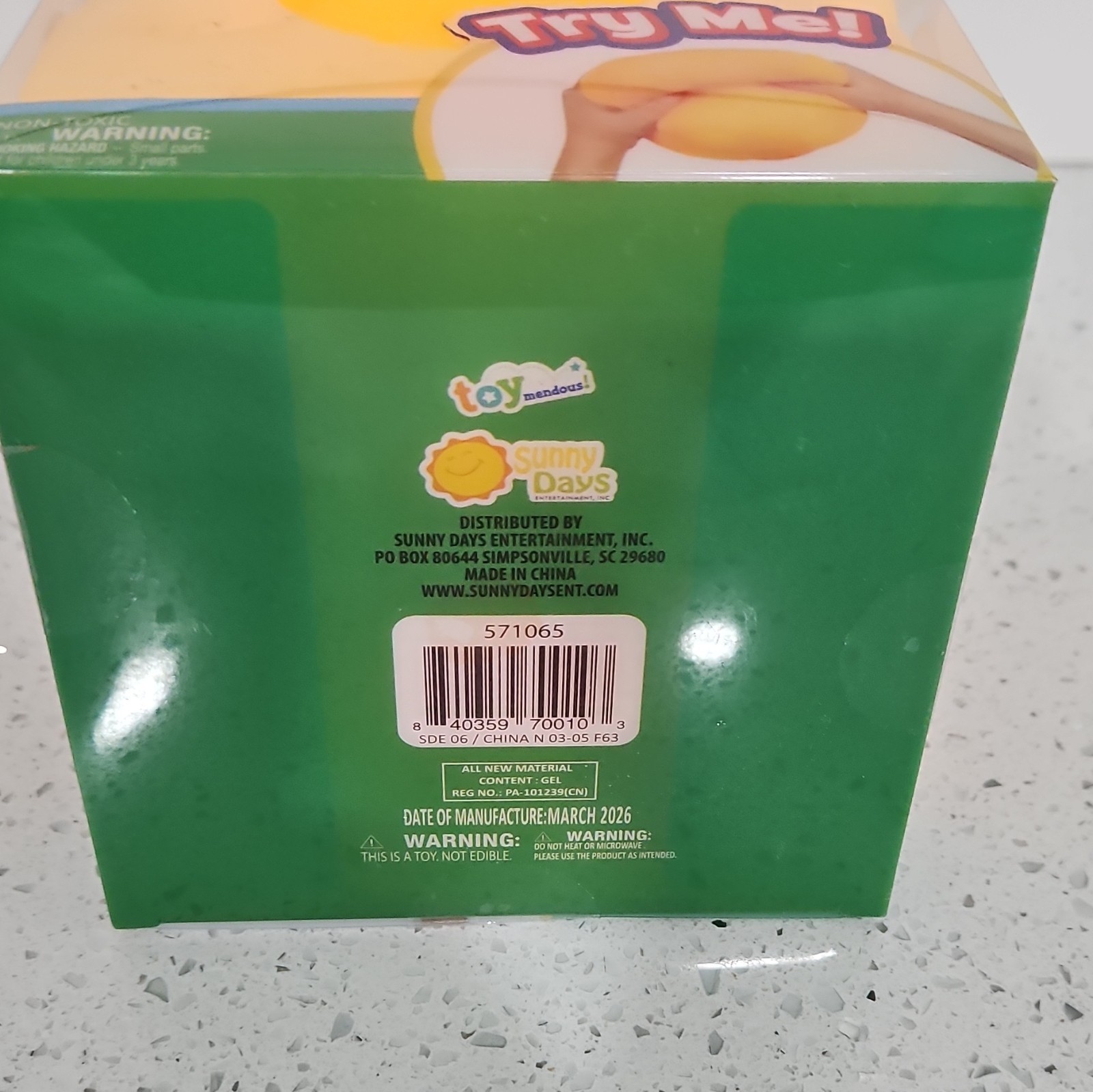 Sunny Days Squeezy Tactile Squeeze Toy Yellow Model 571065 Ages 4-7 8-11 Years