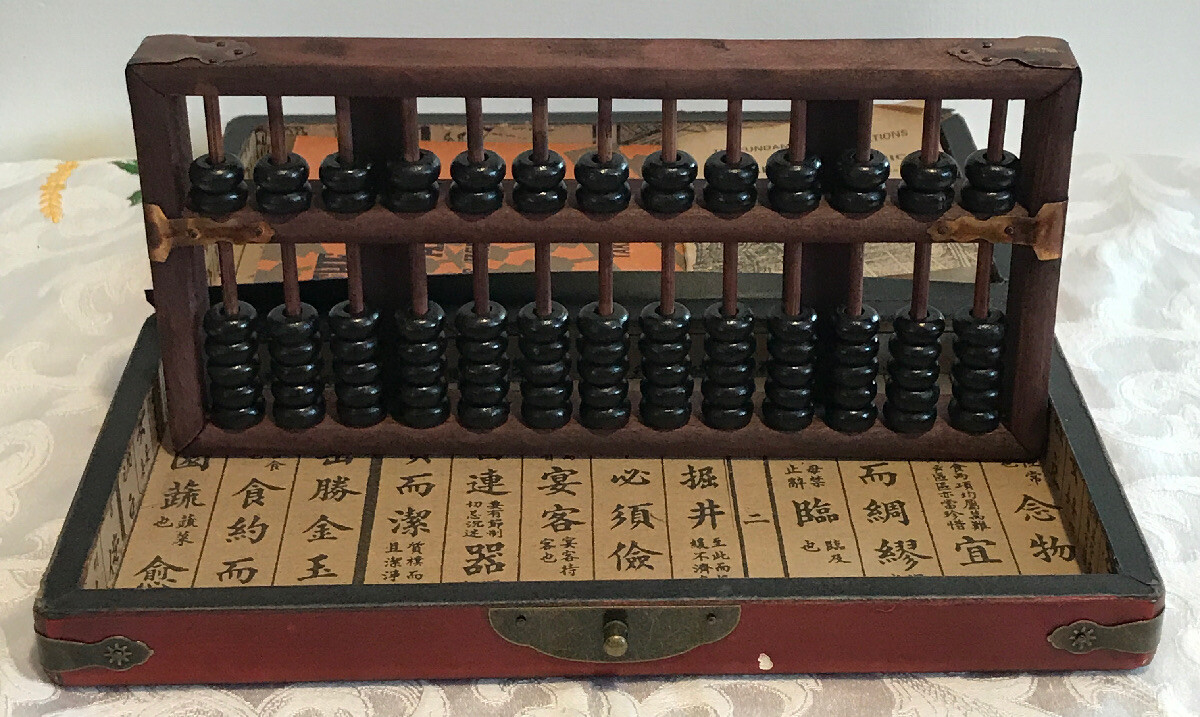 Chinese Abacus HAND dragon phoenix leather wood box