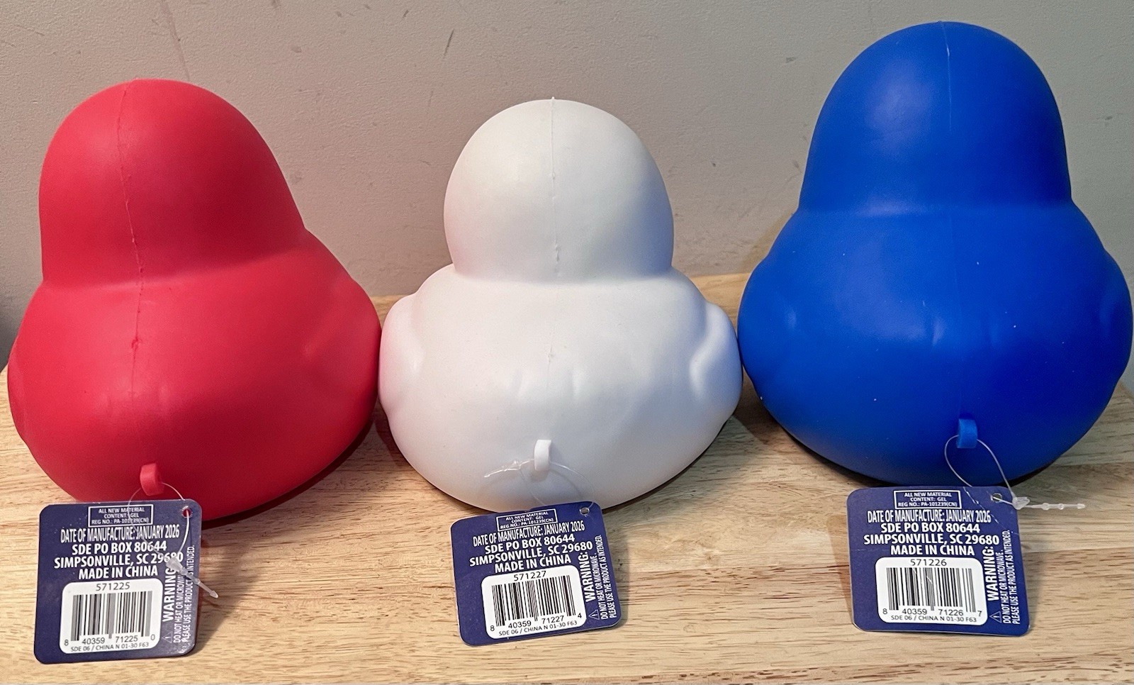 Sunny Days Squishy Duck Lot Red White Blue Patriotic Squeeezy Fidget Set 3