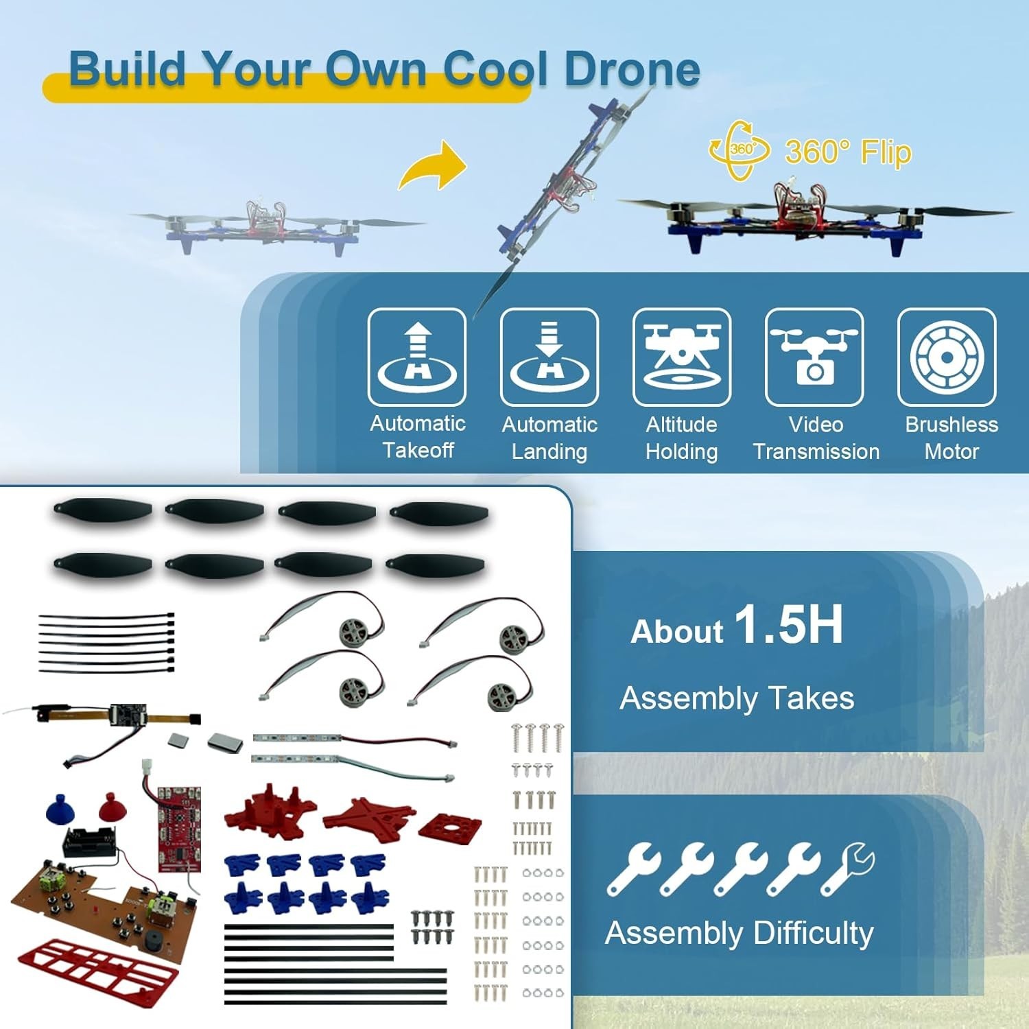 Quadrotor Drone DIY Kit: A Unique STEM Project with Brushless Motor, Optical …
