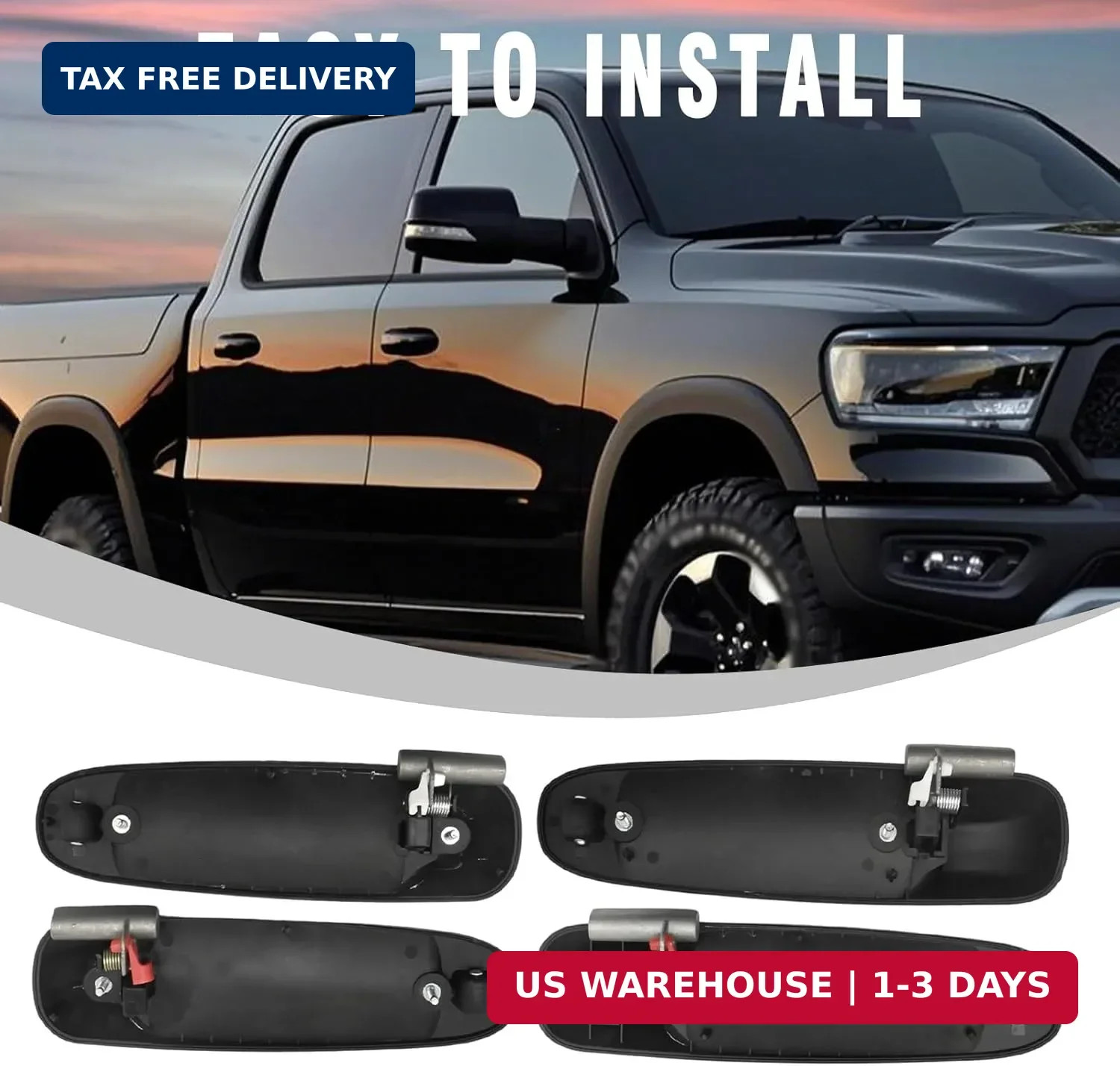 4Pcs 55275948AB Exterior Door Handle, Replacement for Dodge Ram 1500 2500 3500 2