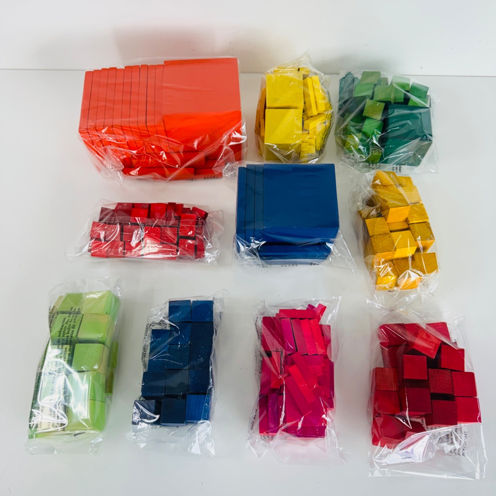 Wooden Math Manipulatives Blocks Set Rods Cubes Flats Homeschool 370+ Pieces