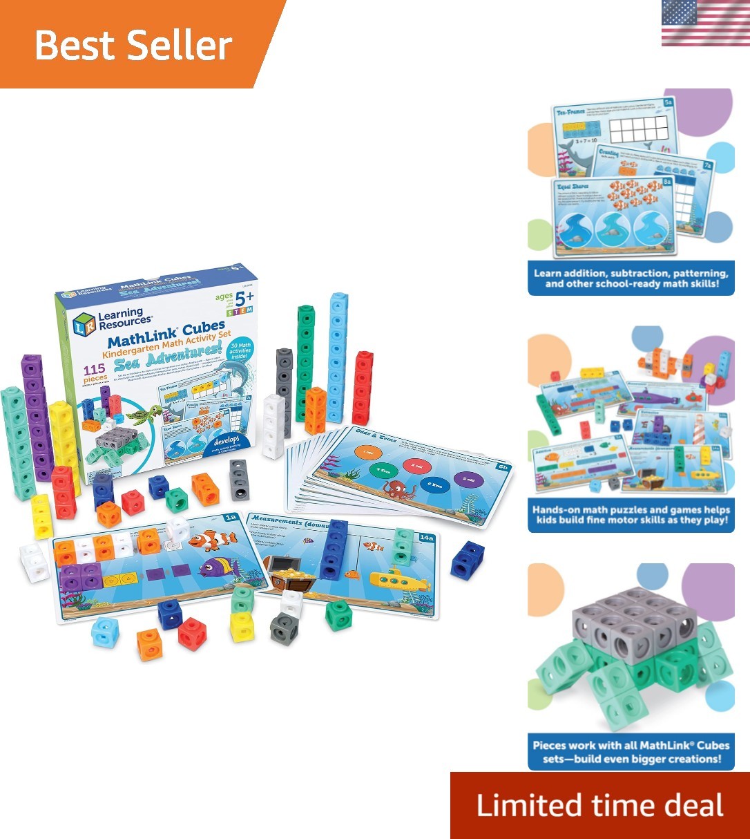 115-Piece MathLink Cubes Set for Kindergarten: Dive into Sea-Themed Learning Fun