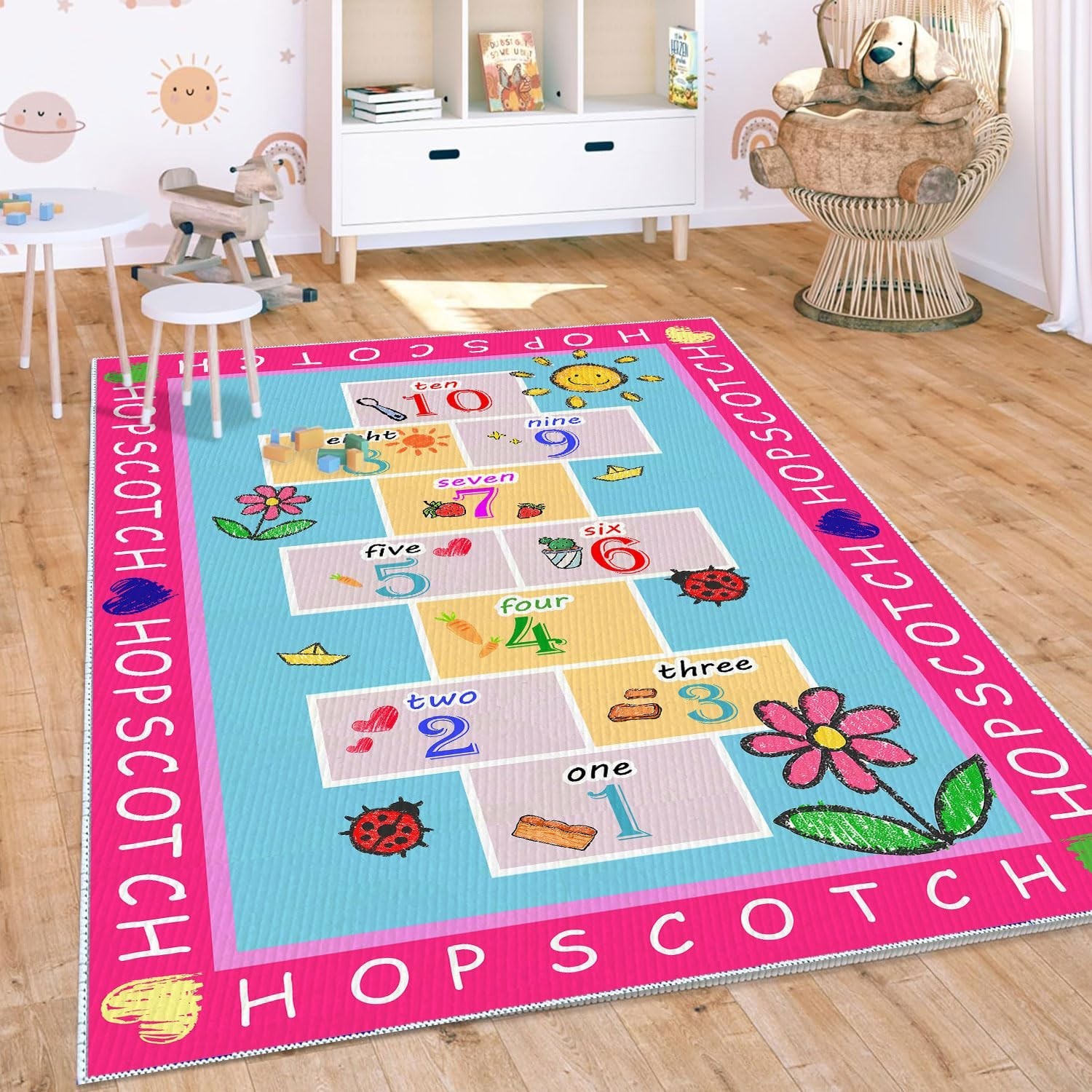 Kids Hopscotch Rug, 2′ 7″ x 4′ Hop and Count Game Mat, Numbers Fun Anti Slip …