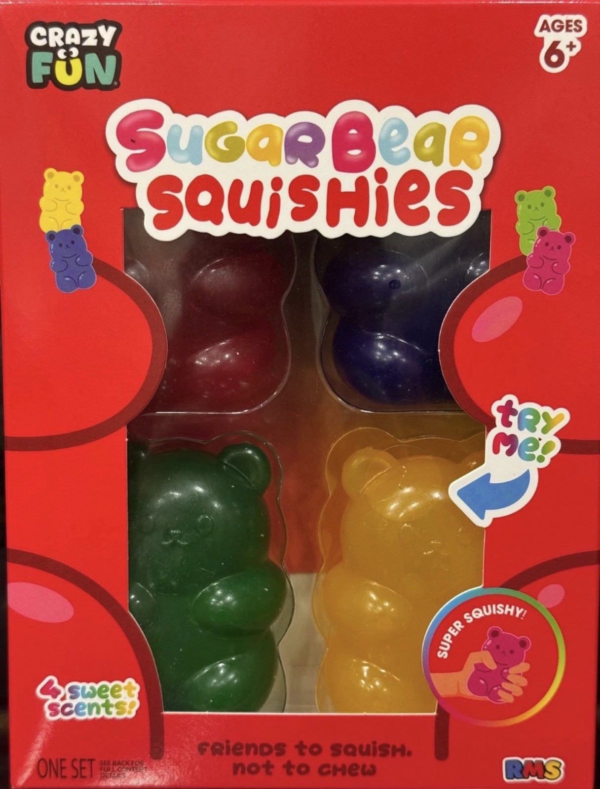 Crazy Fun Squishy Sugar Bear Gummy Bear Squishies 4pk Brand New Fast Shipping!