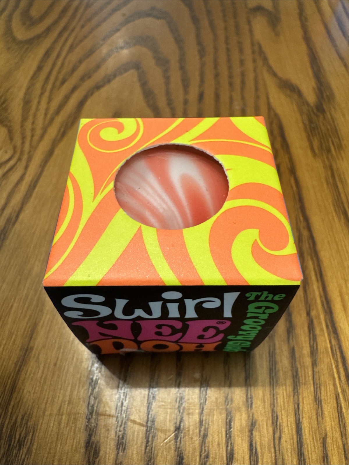 Needoh Teenie Single – Sensory Squeeze Toy – Mini Groovy Glob – Orange Swirl