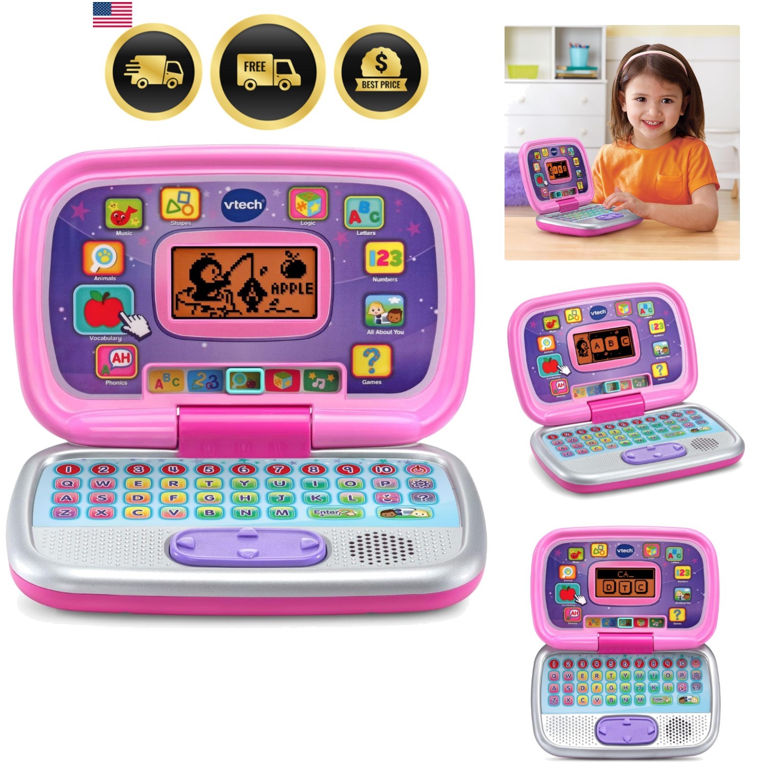 Preschool Laptop Toy Pink Kids Learning Computer Toddler Educational