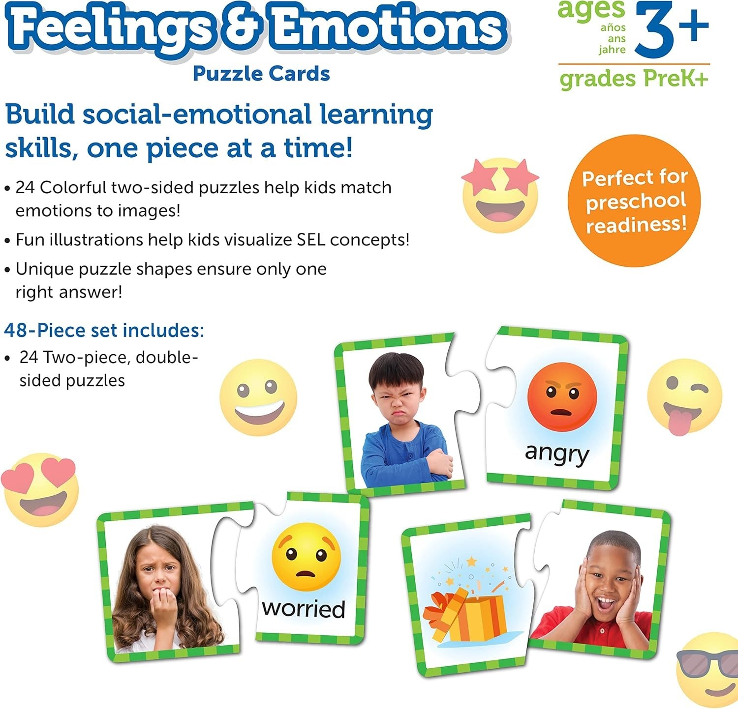 Durable Emotional Awareness Puzzle Cards – Enhance Social Skills in Kids Ages 3+