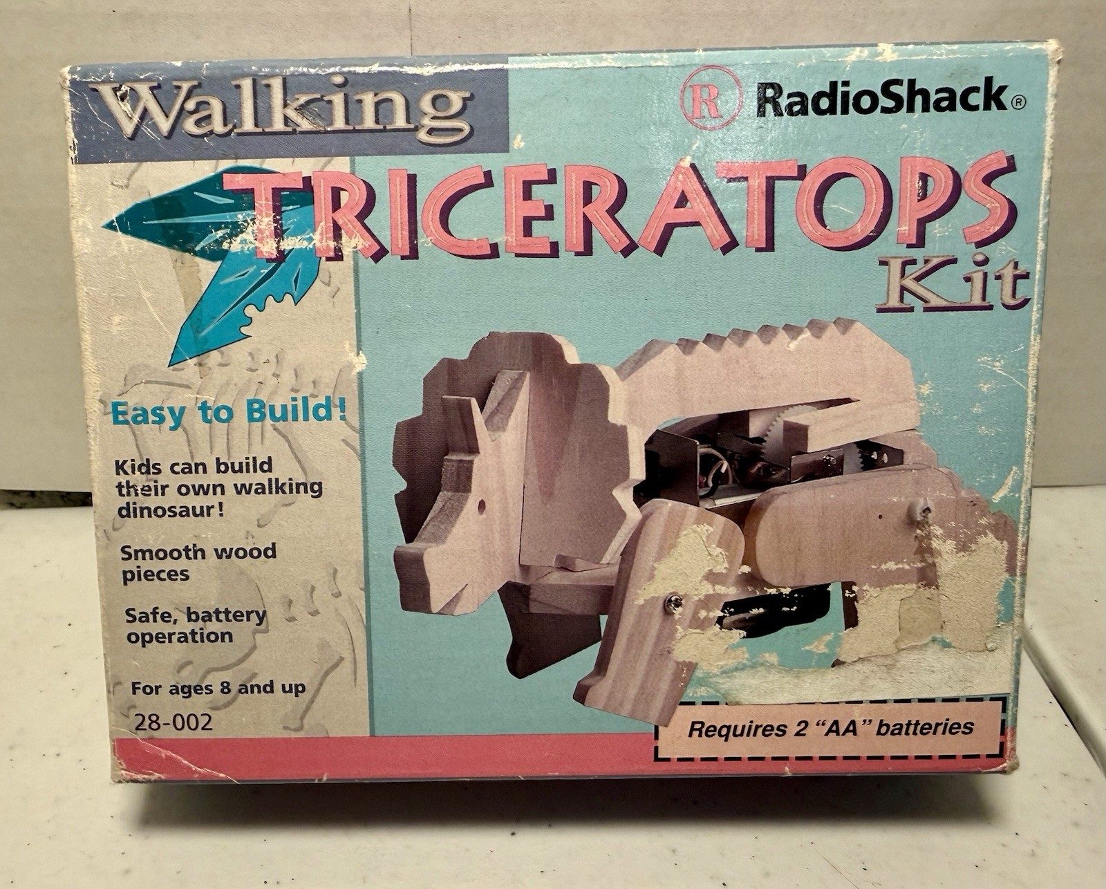 Vintage 1999 RadioShack Walking Triceratops Kit 28-002 NIB Wooden Dinosaur Toy