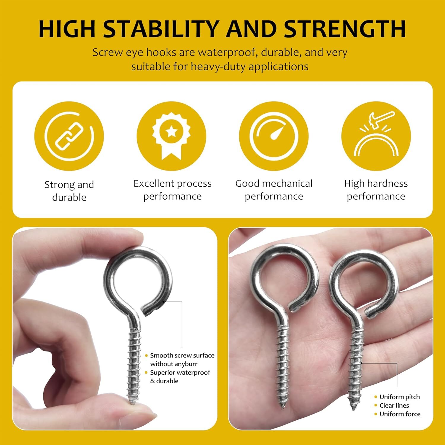 12 Pcs Screws Eye Hooks 2.56 Inch 304 Stainless Steel Heavy Duty Eye Hooks