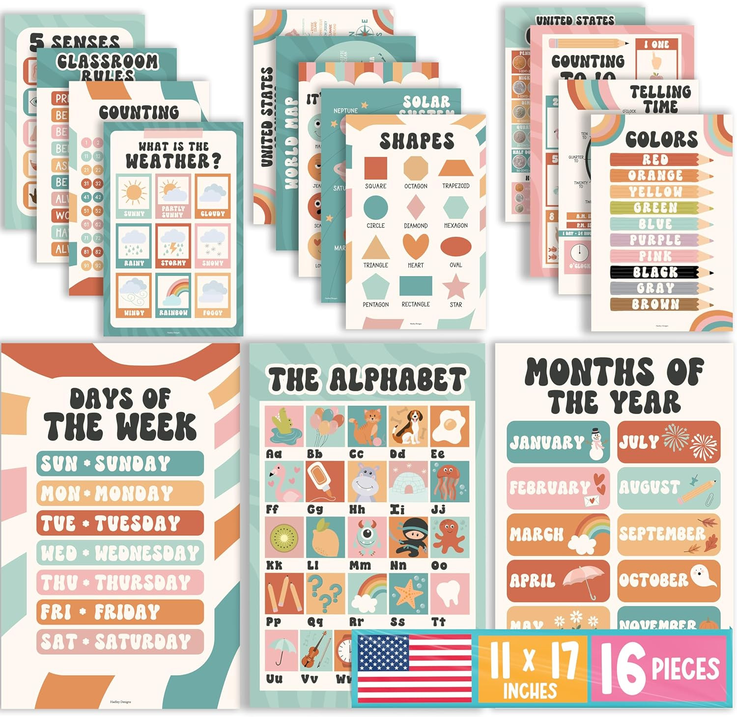 16 Educational Posters for Classroom Must Haves – Laminated Pre-K Posters for To