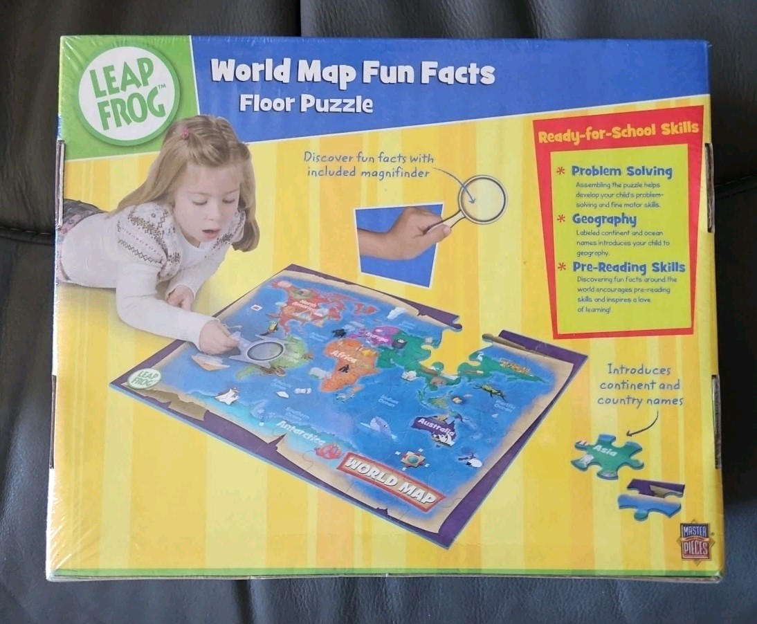 LEAP FROG 48 PIECE WORLD MAP FUN FACTS FLOOR PUZZLE -NEW FACTORY SEALED